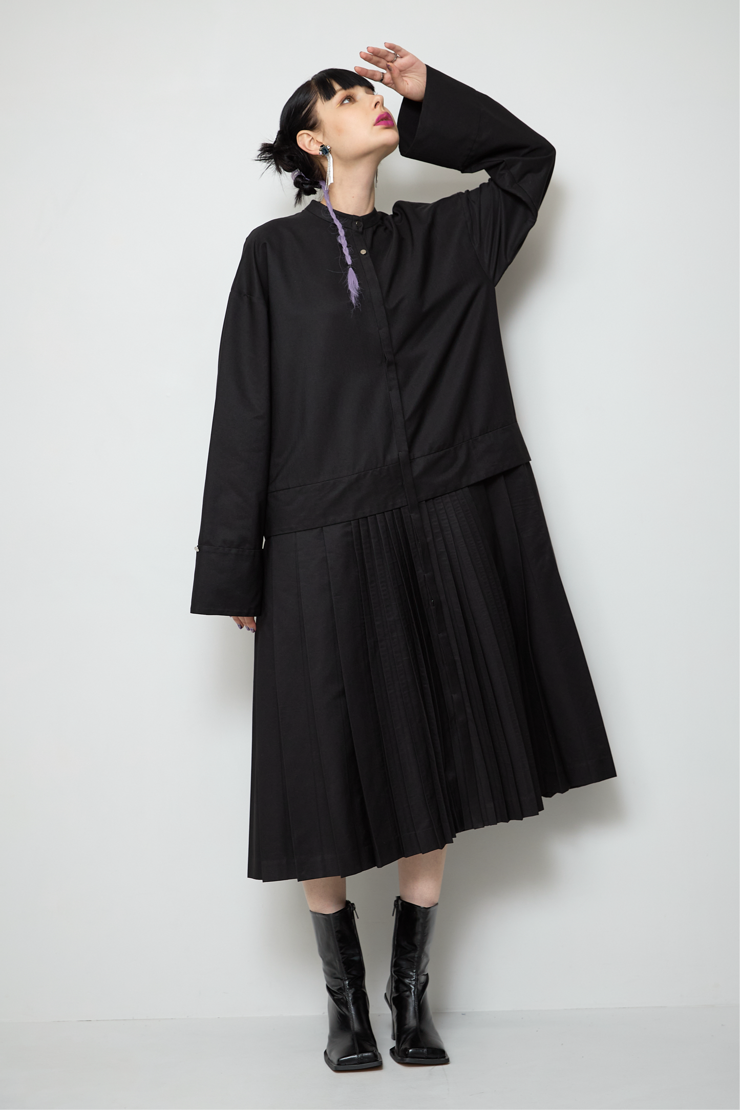 2way sleeve pleated one piece