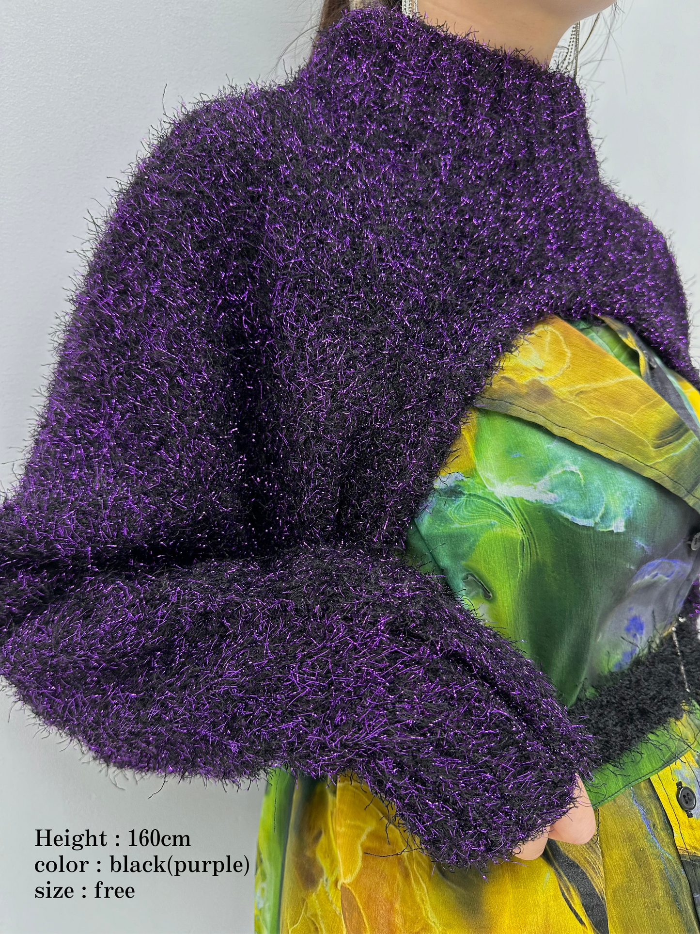 2way lame shaggy layered knit