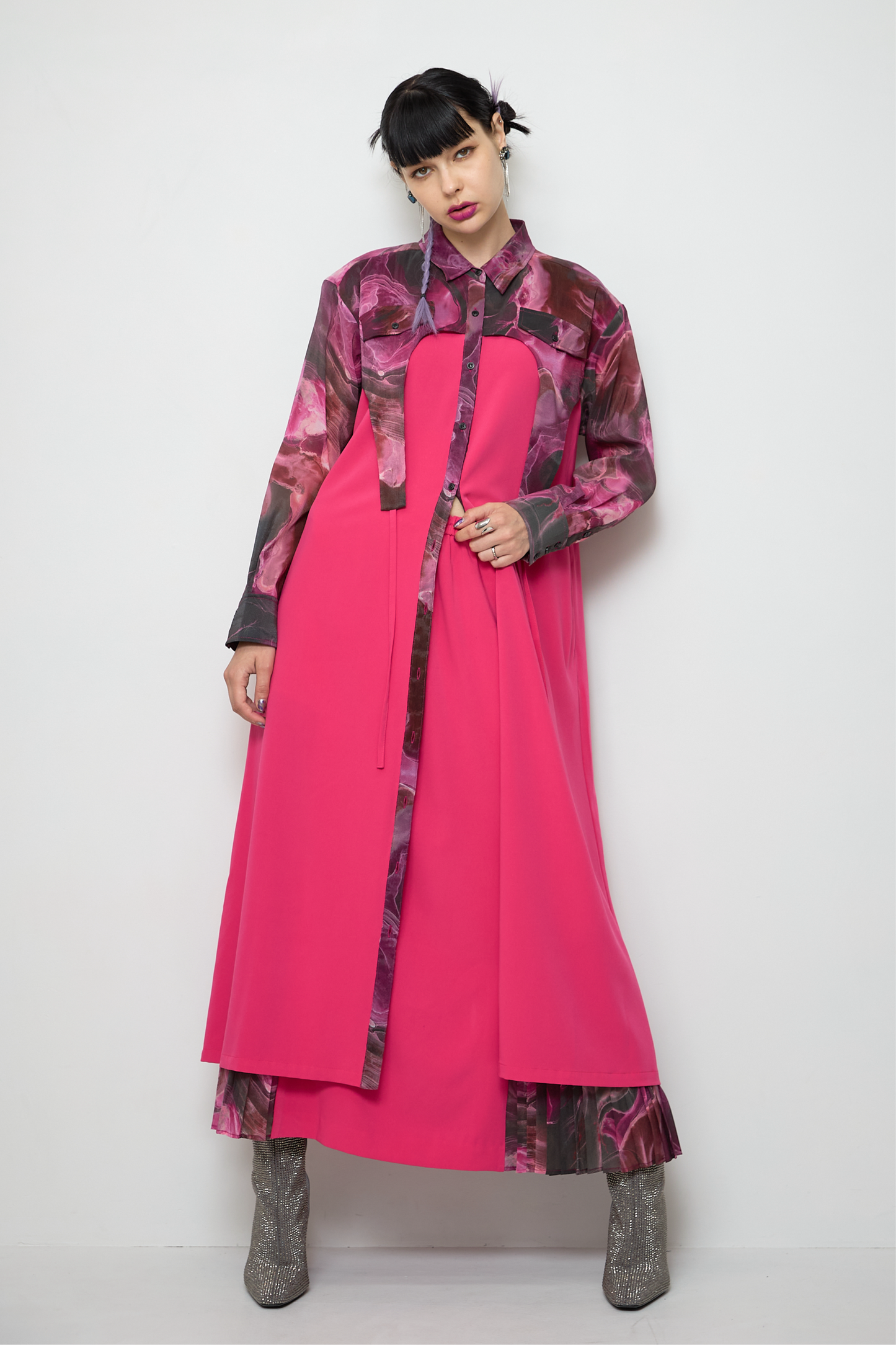 Marble paint irregular hem one piece