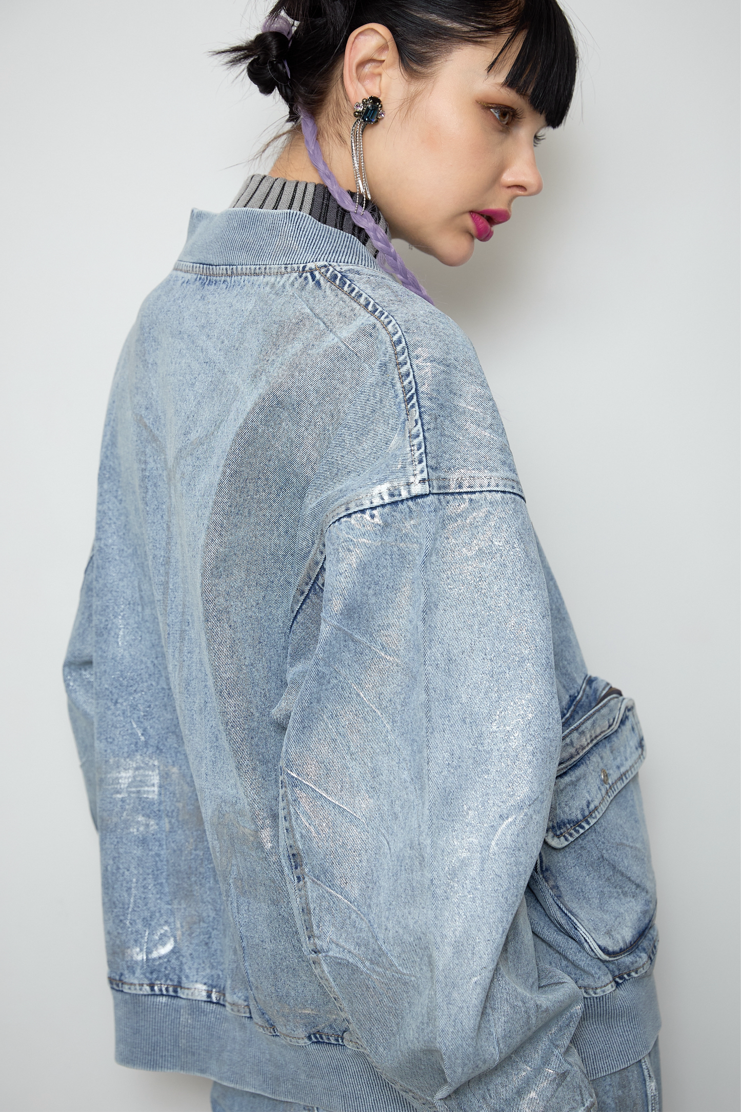 Foil print denim blouson
