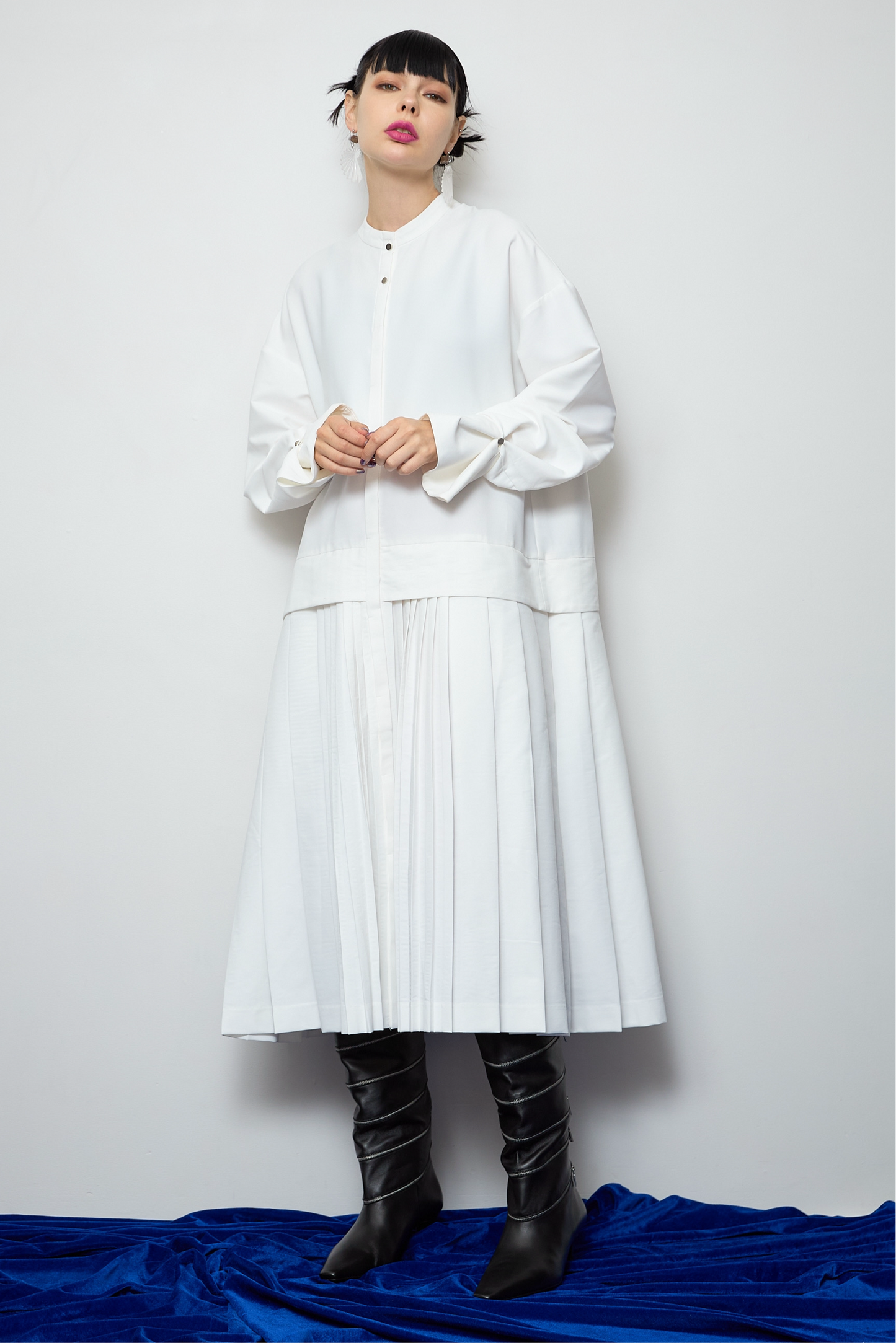 2way sleeve pleated one piece