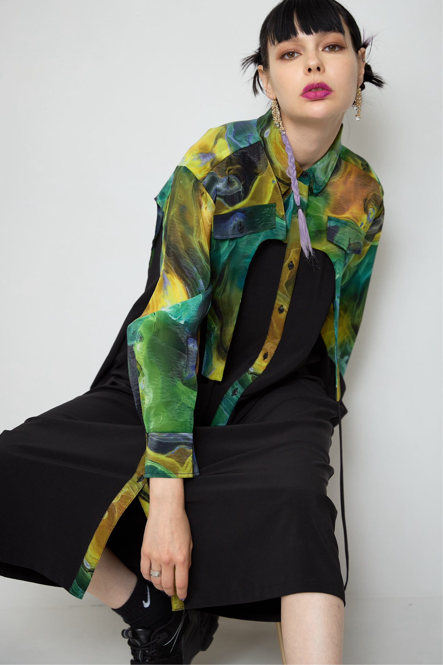 Marble paint irregular hem one piece