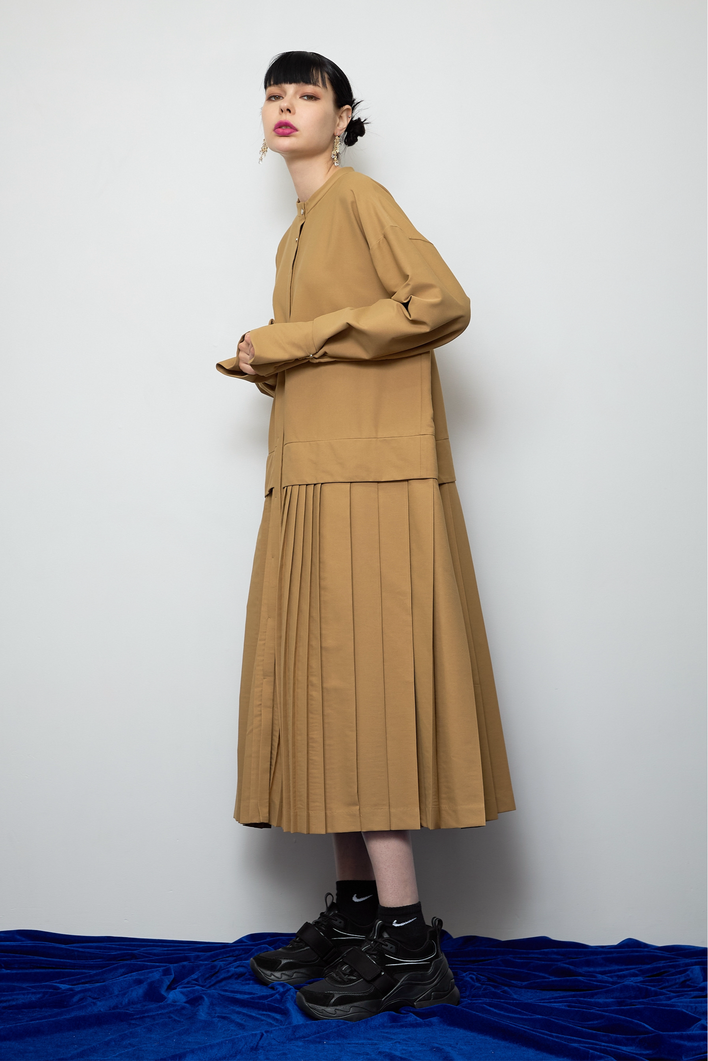 2way sleeve pleated one piece