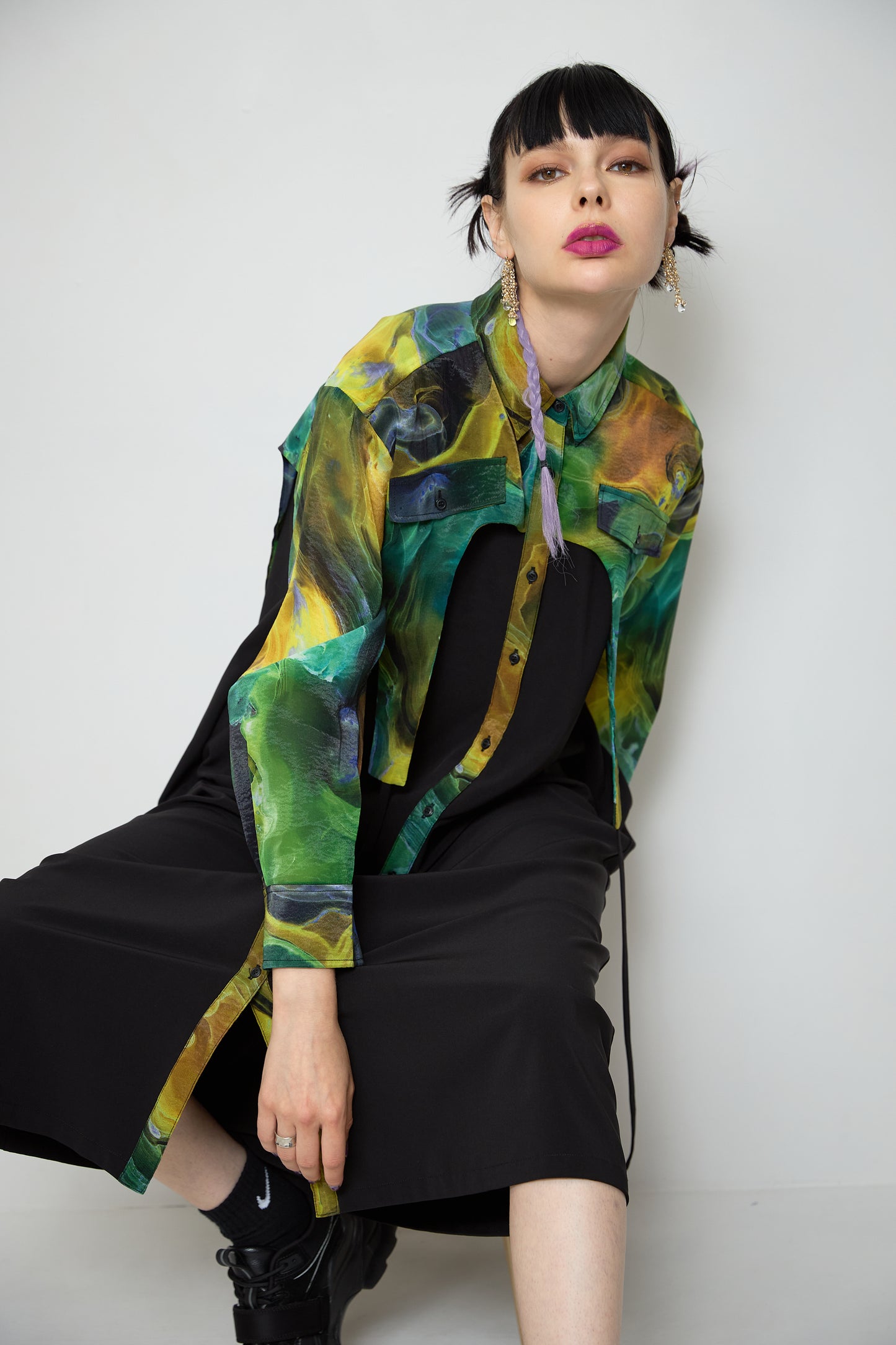 Marble paint irregular hem one piece