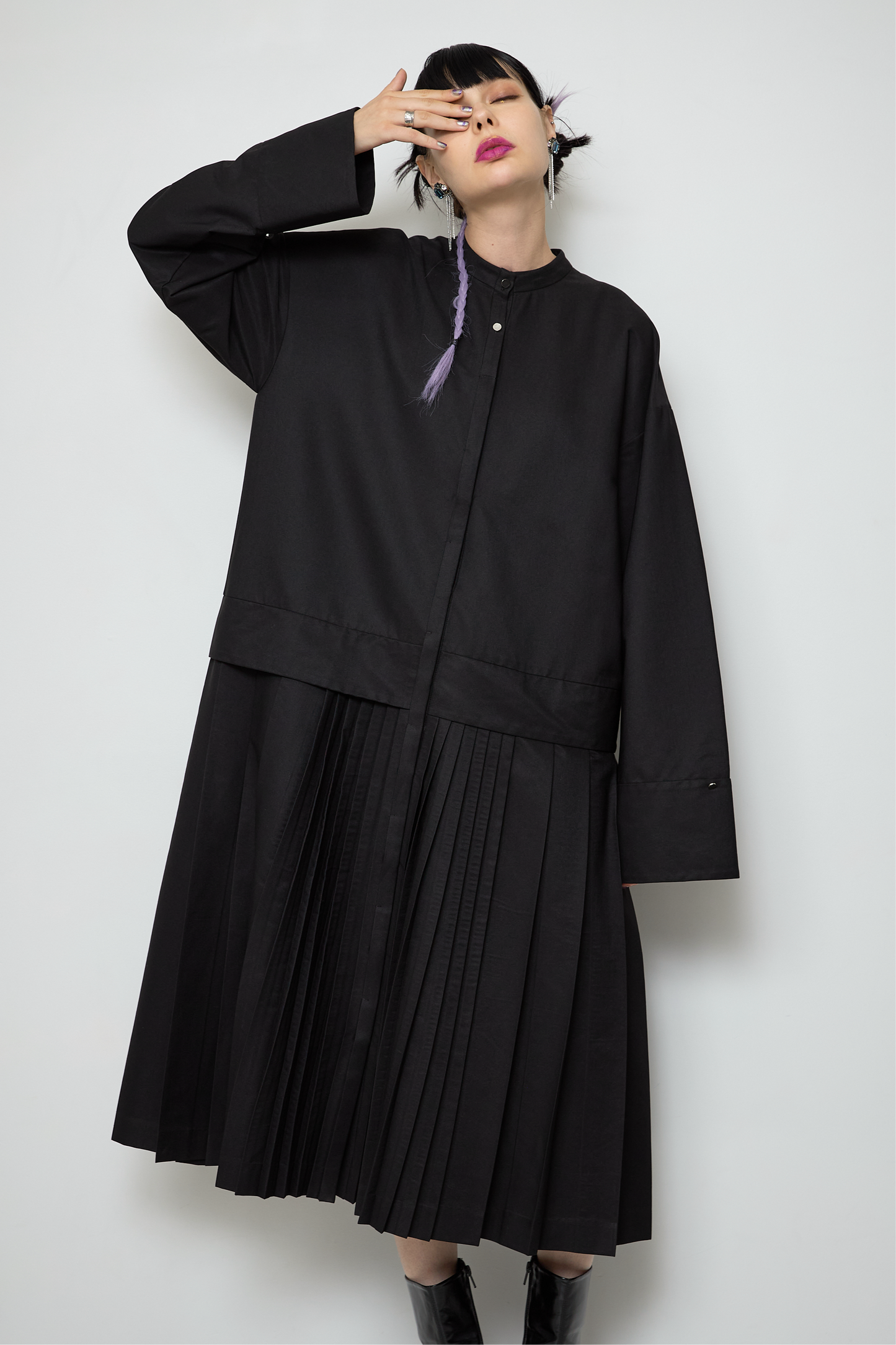 2way sleeve pleated one piece