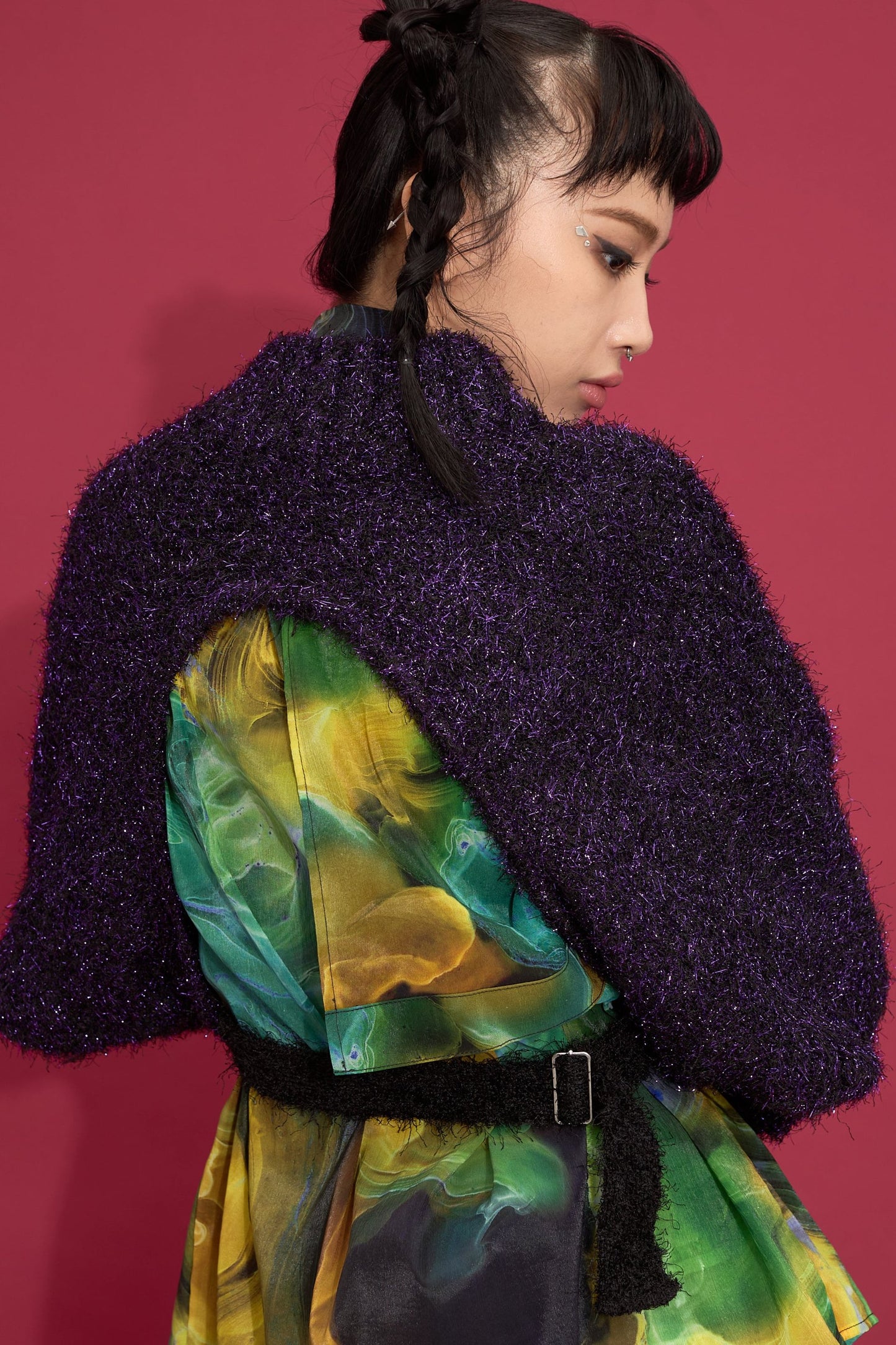 2way lame shaggy layered knit