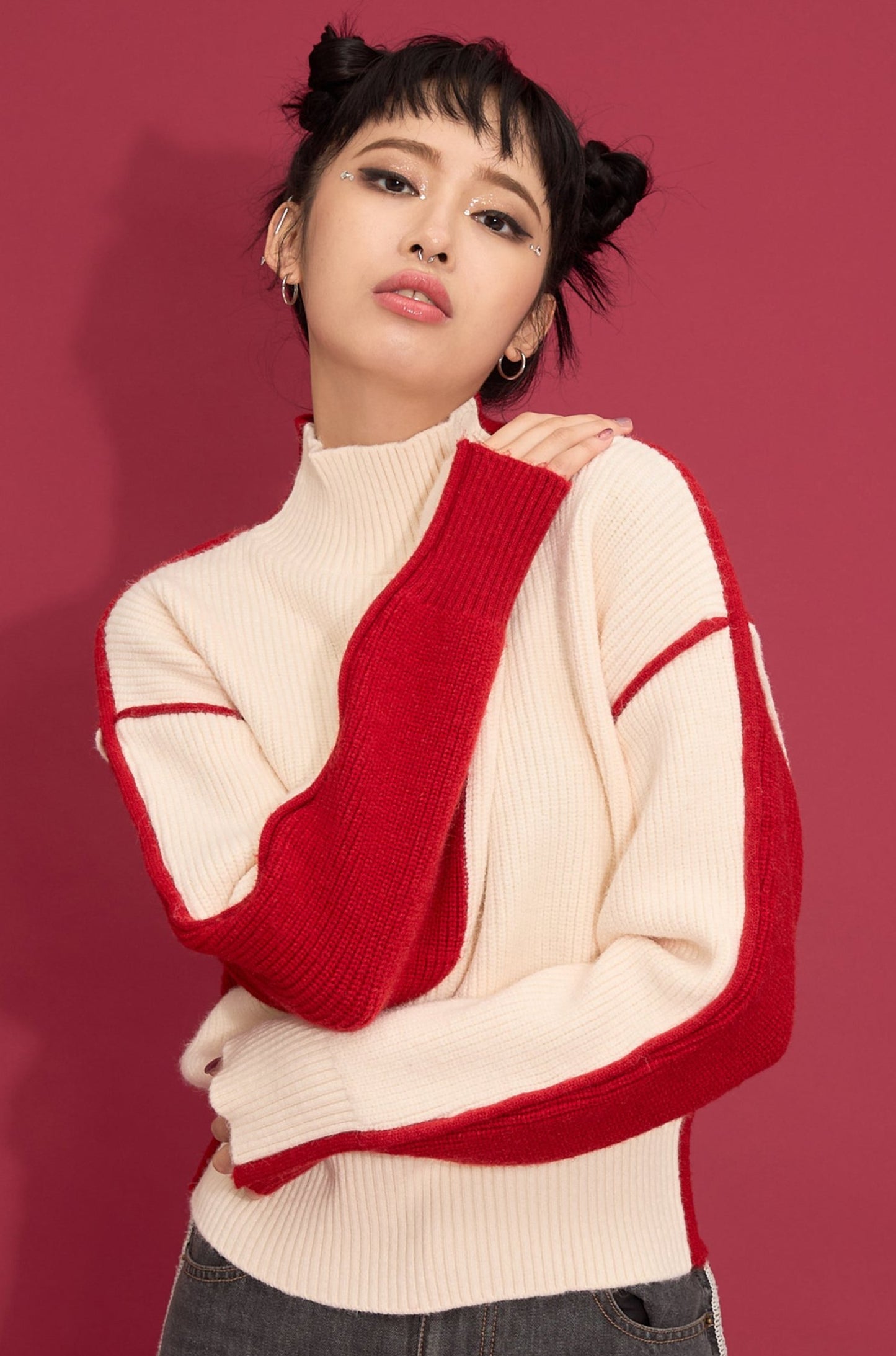 2way bicolor turtle knit