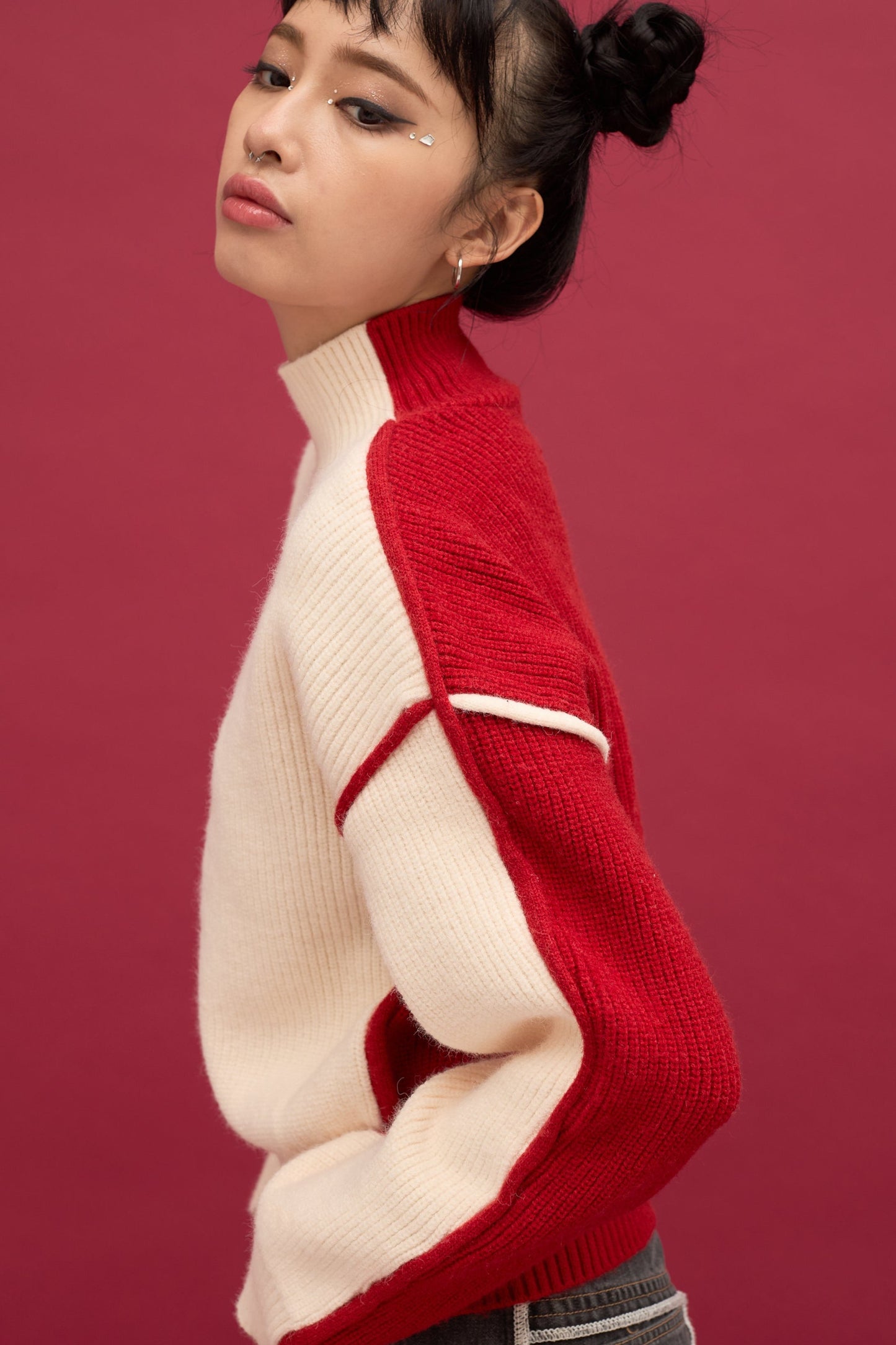 2way bicolor turtle knit