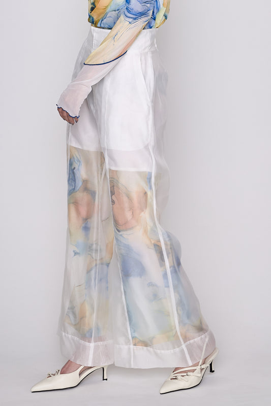 Marble paint sheer wide pants