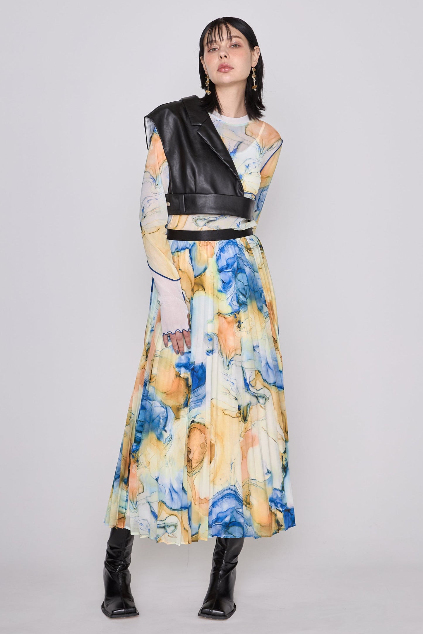 Marble paint pleated skirt