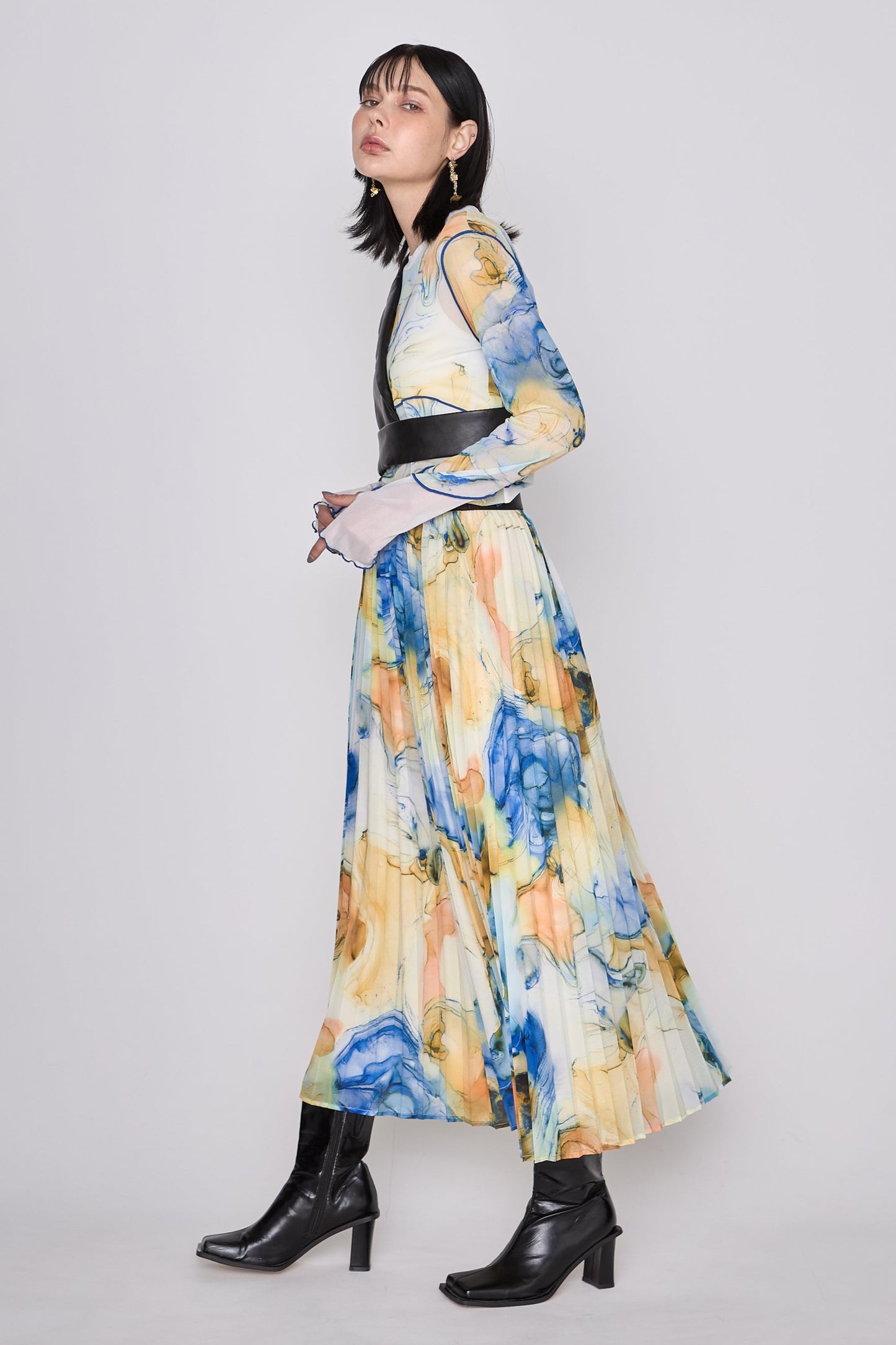 Marble paint pleated skirt