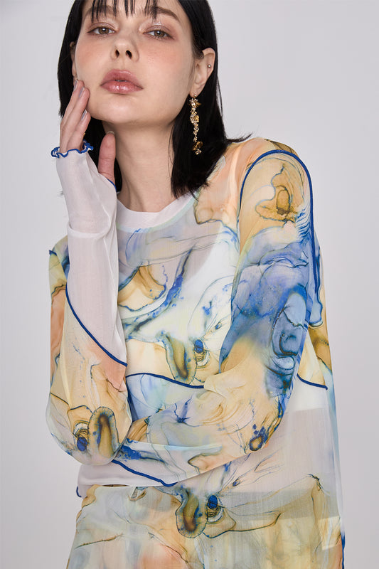 Marble paint mellow crew tops