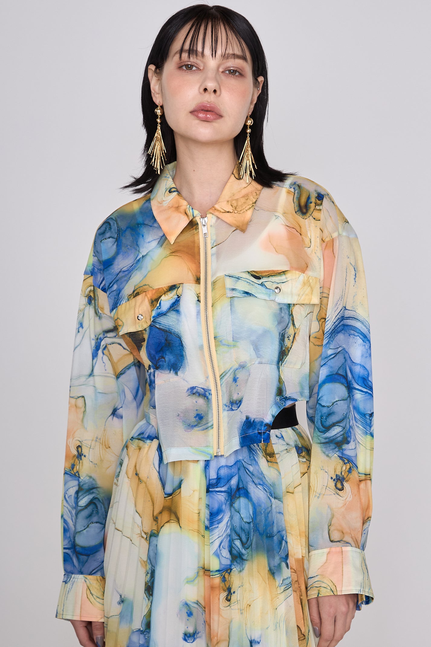 Marble paint zip shirt