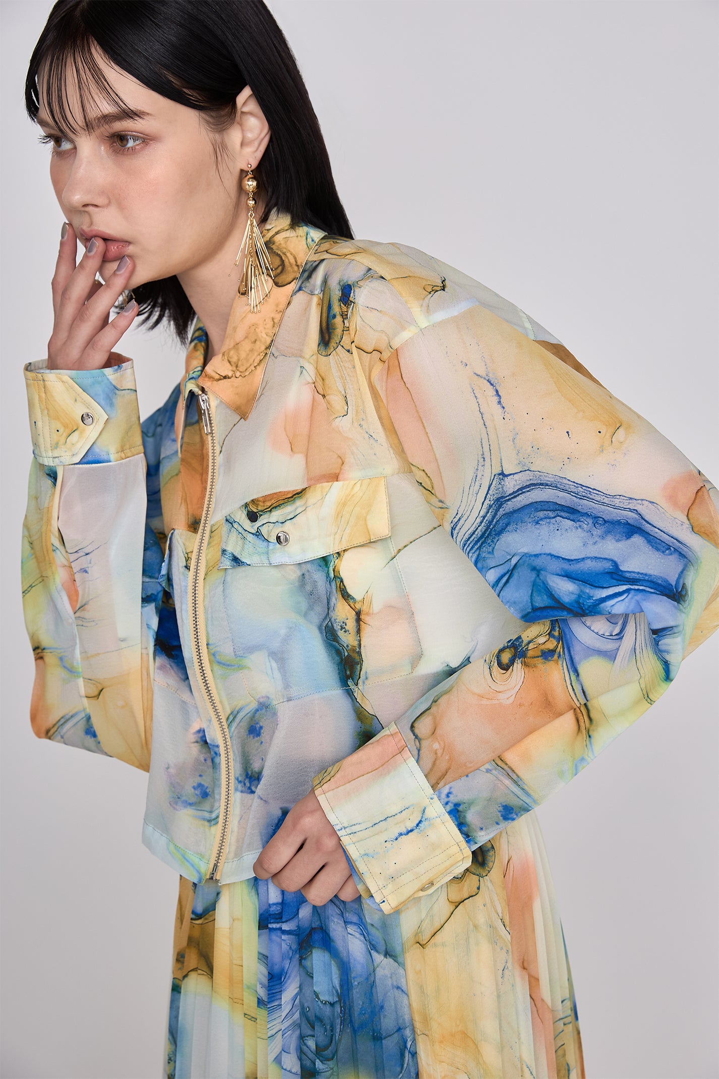 Marble paint zip shirt