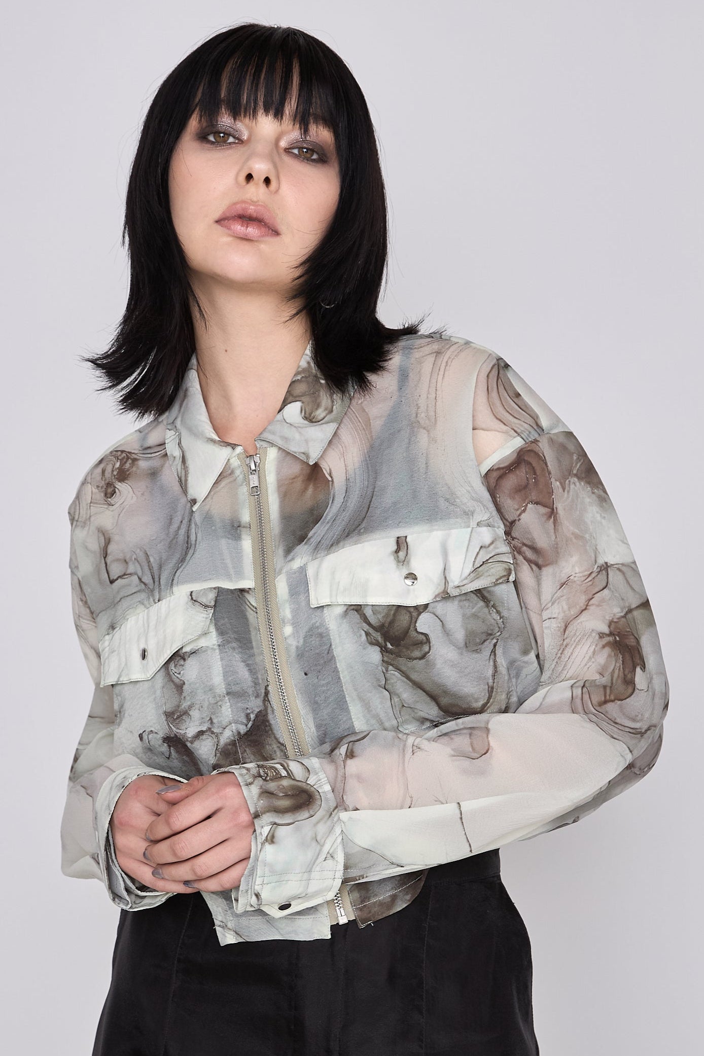 Marble paint zip shirt