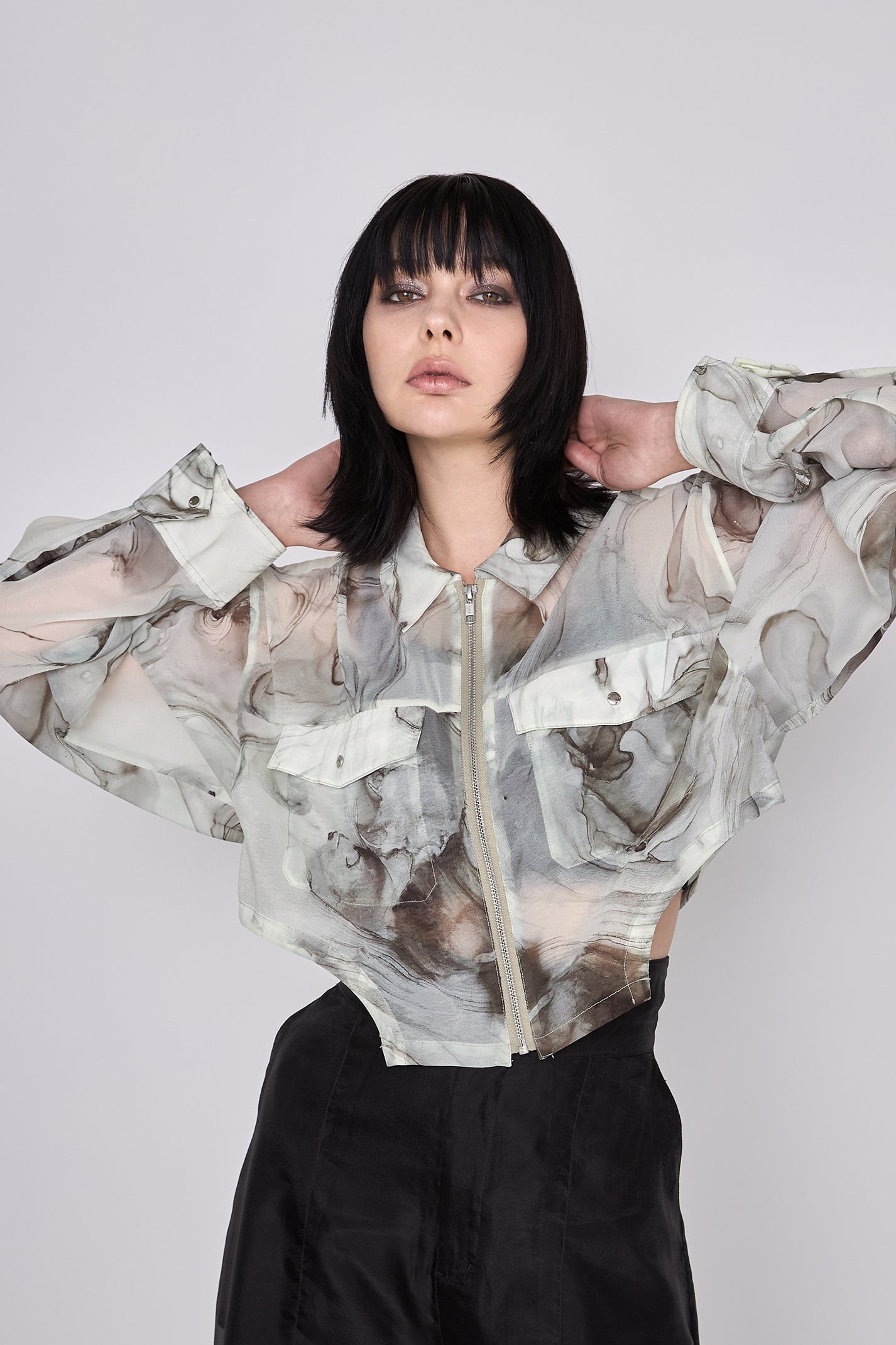 Marble paint zip shirt