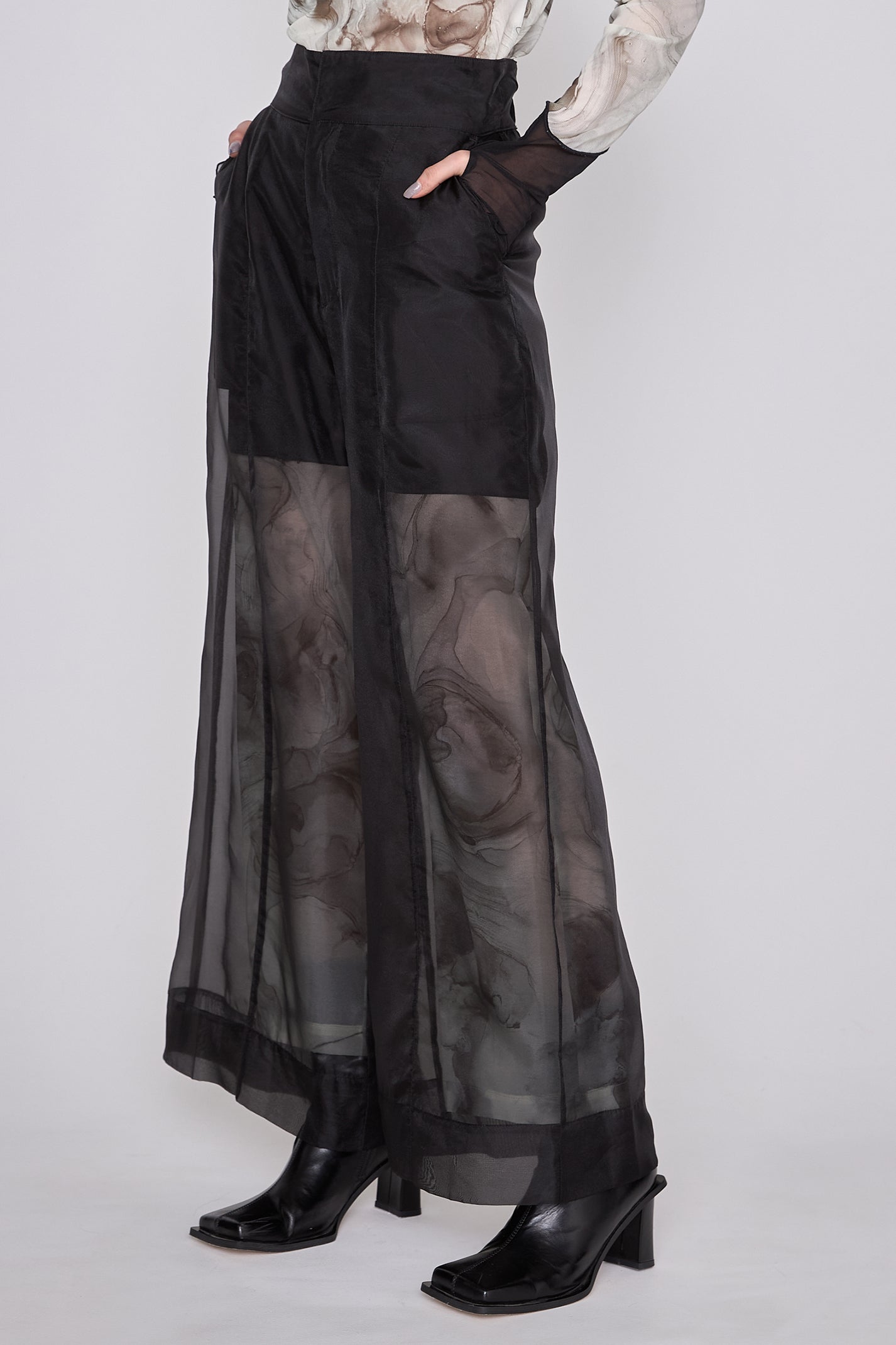 Marble paint sheer wide pants