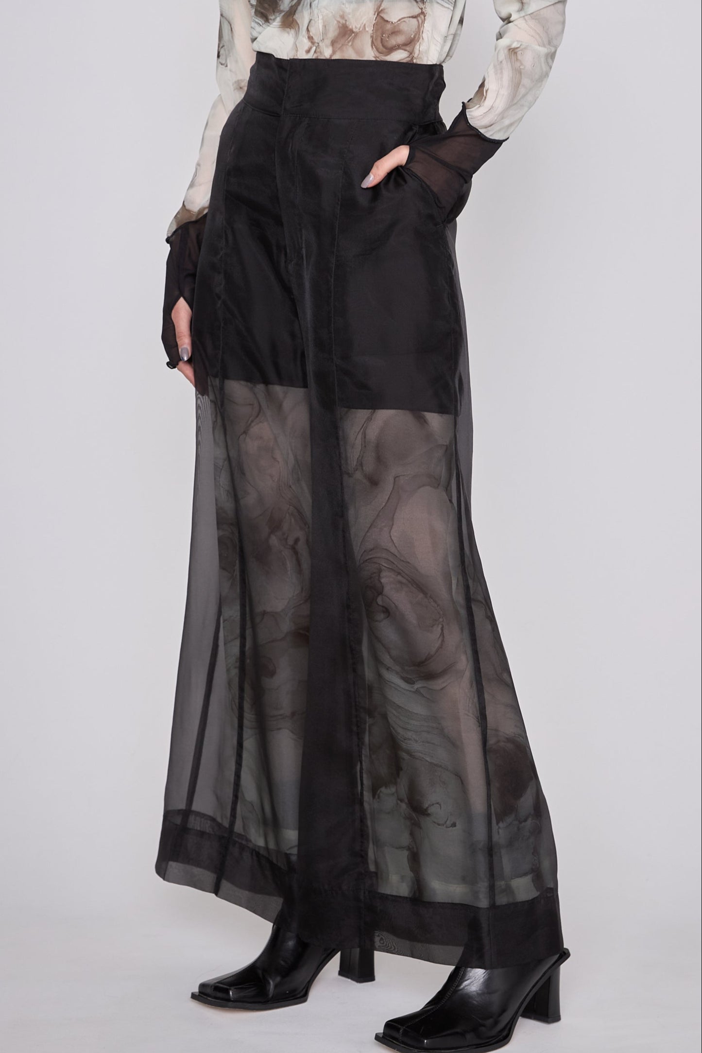 Marble paint sheer wide pants