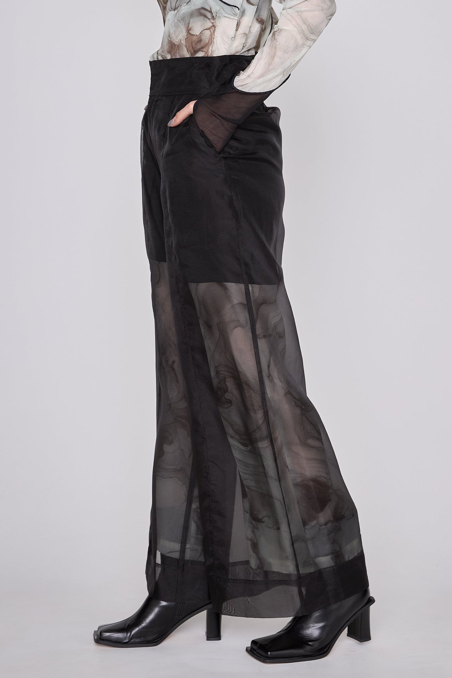 Marble paint sheer wide pants