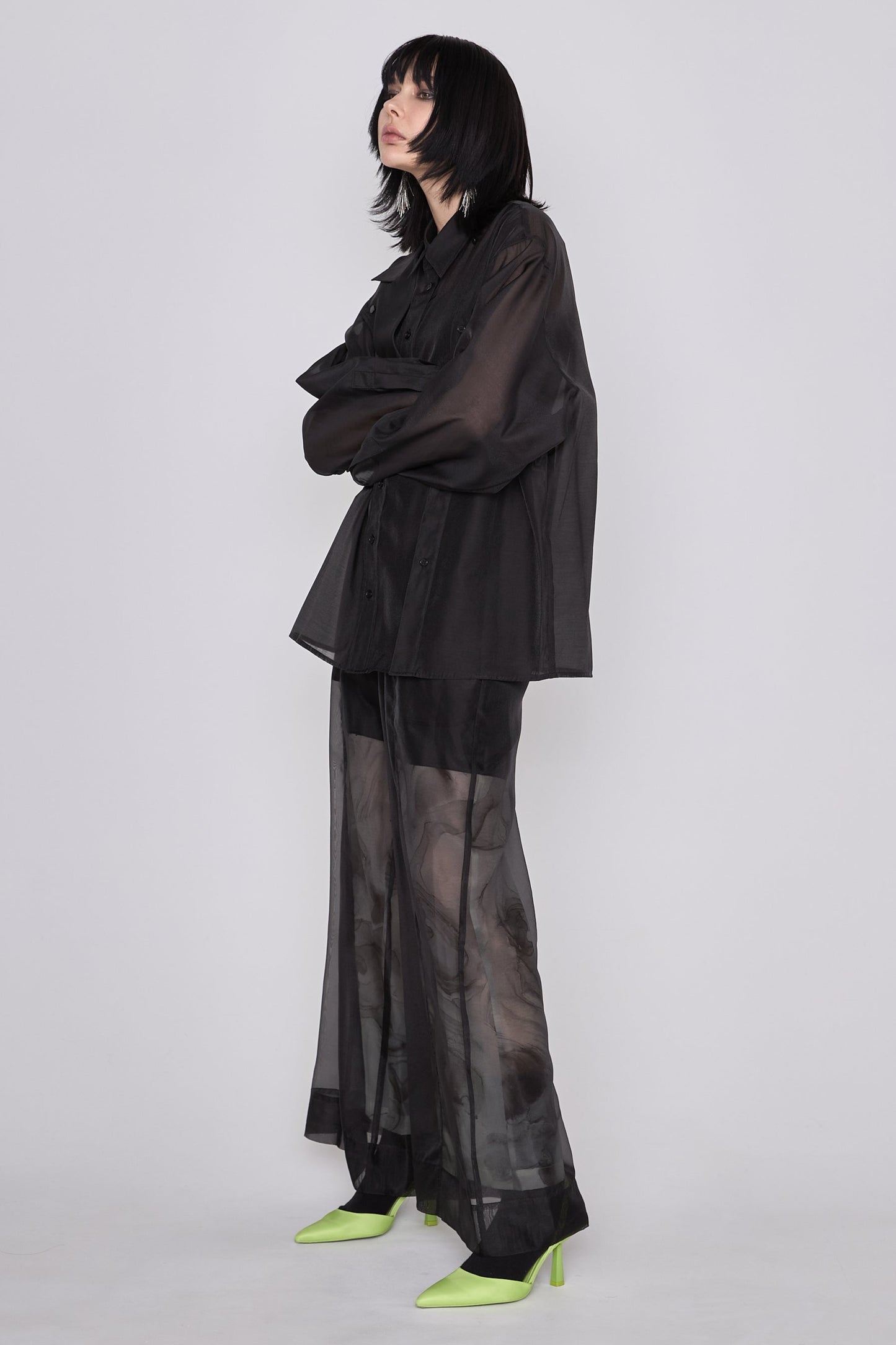 Marble paint sheer wide pants