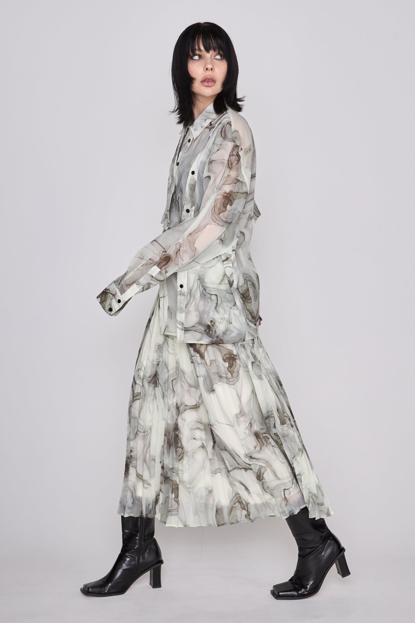 Marble paint pleated skirt