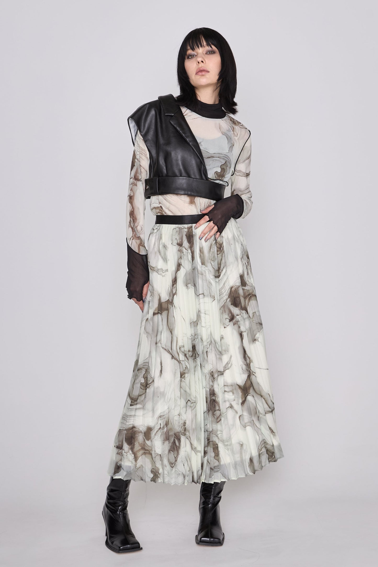 Marble paint pleated skirt