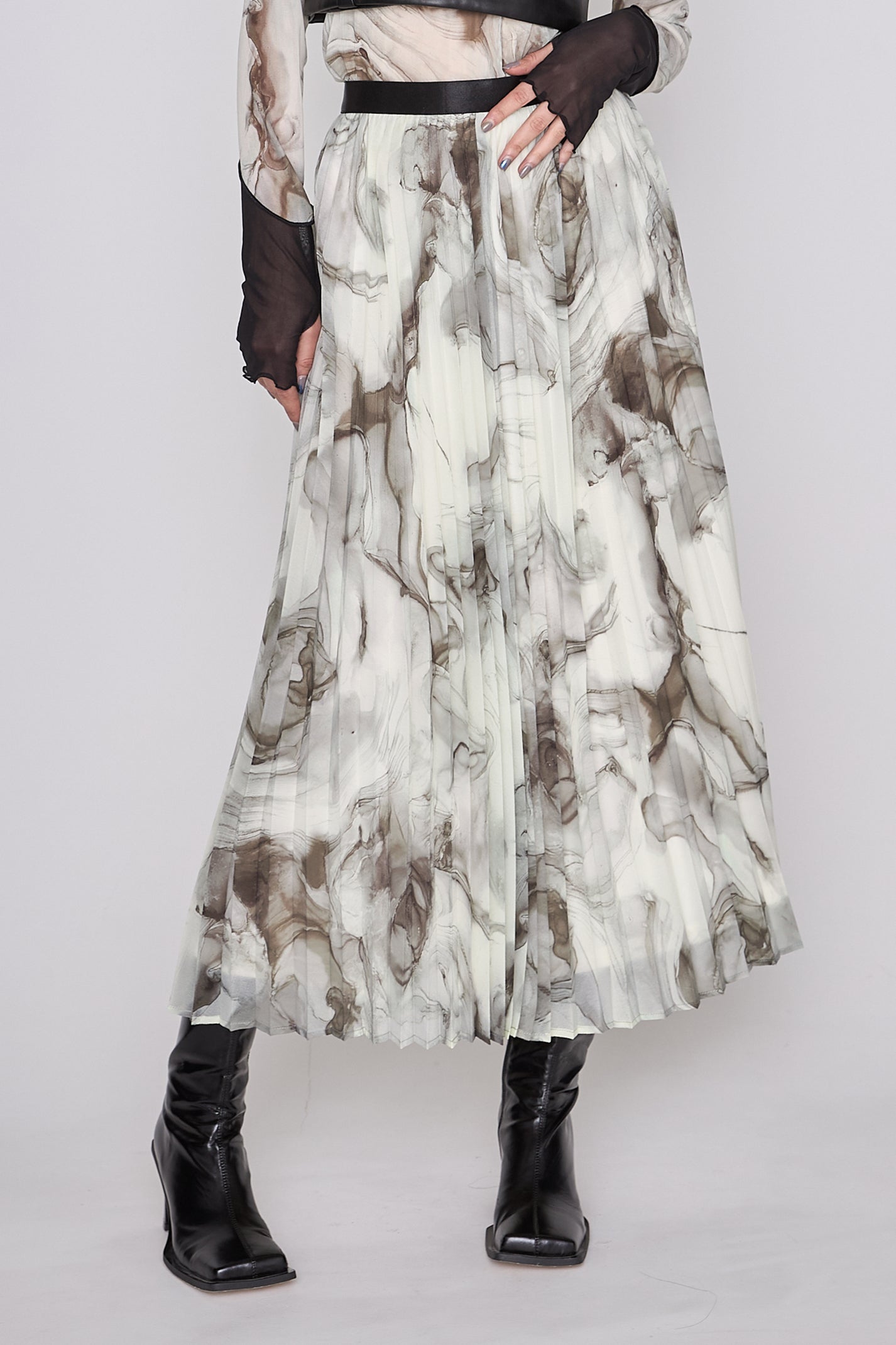 Marble paint pleated skirt