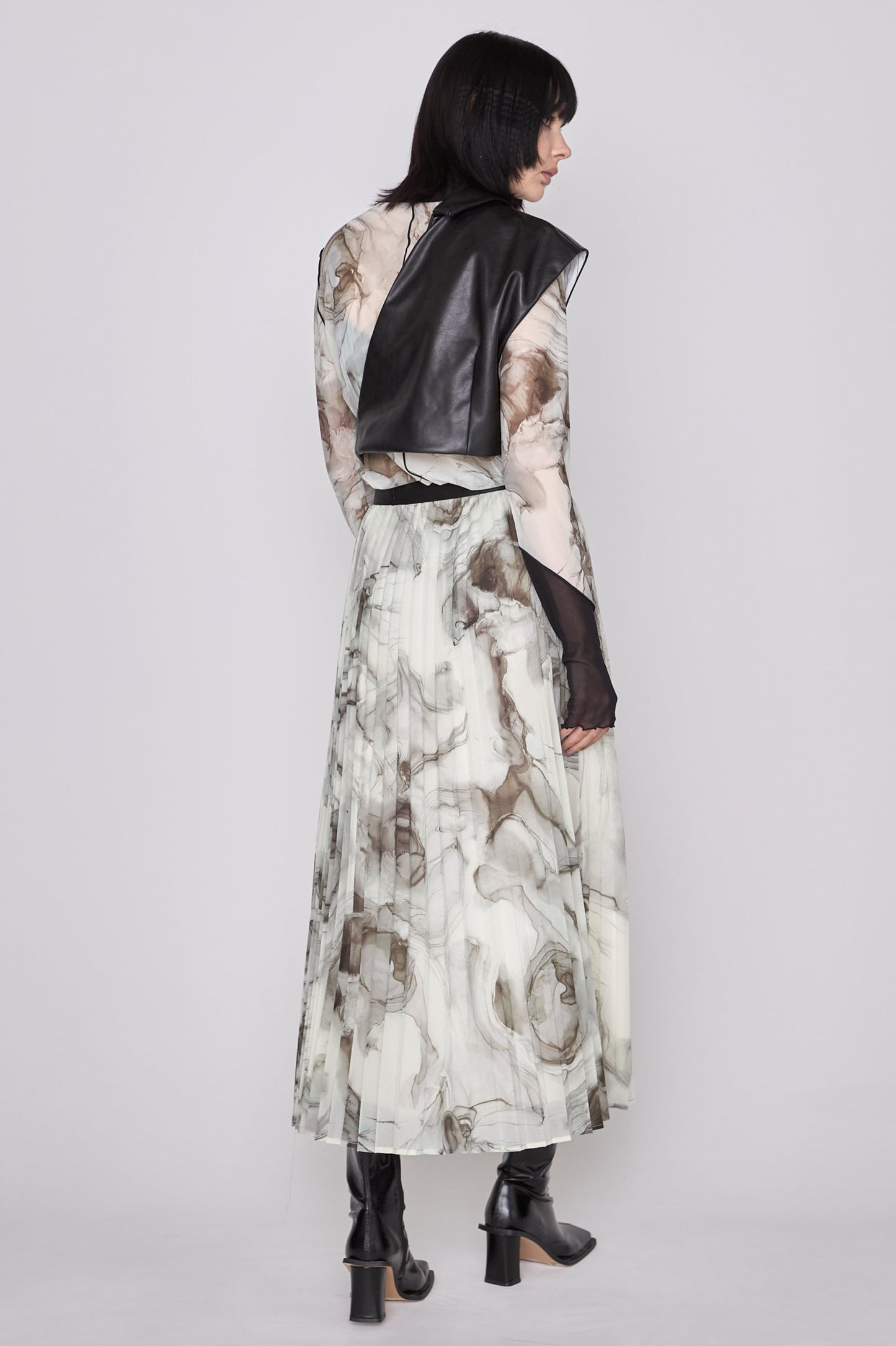 Marble paint pleated skirt