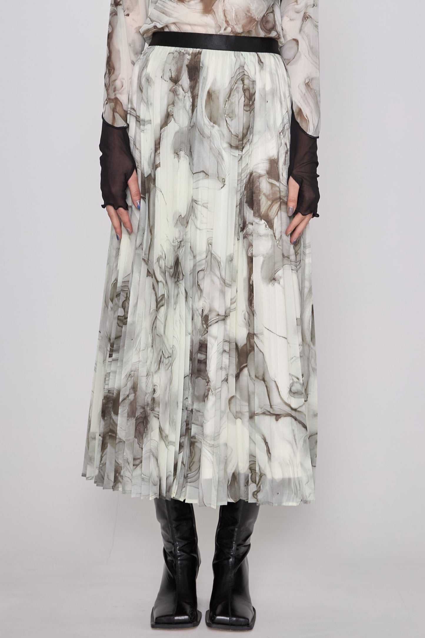 Marble paint pleated skirt