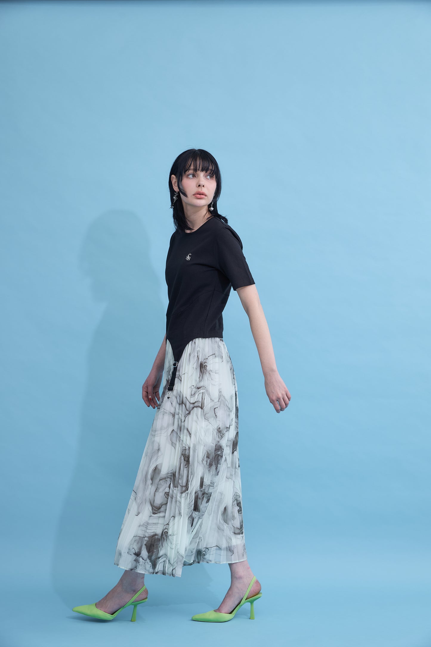 Marble paint pleated skirt