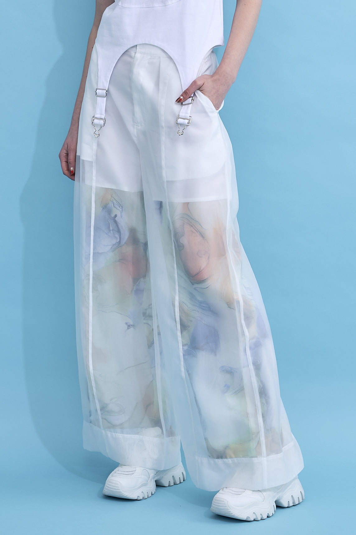 【残1点】Marble paint sheer wide pants