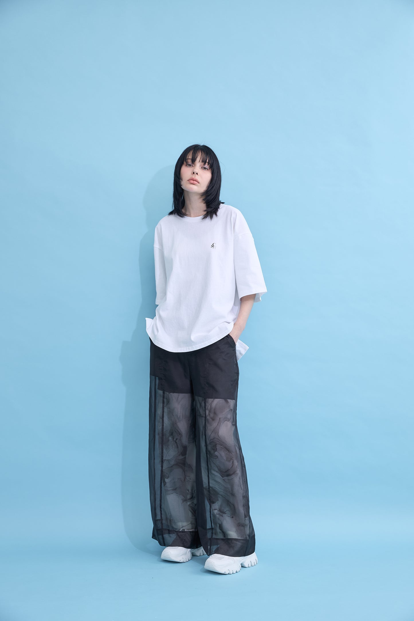 Marble paint sheer wide pants