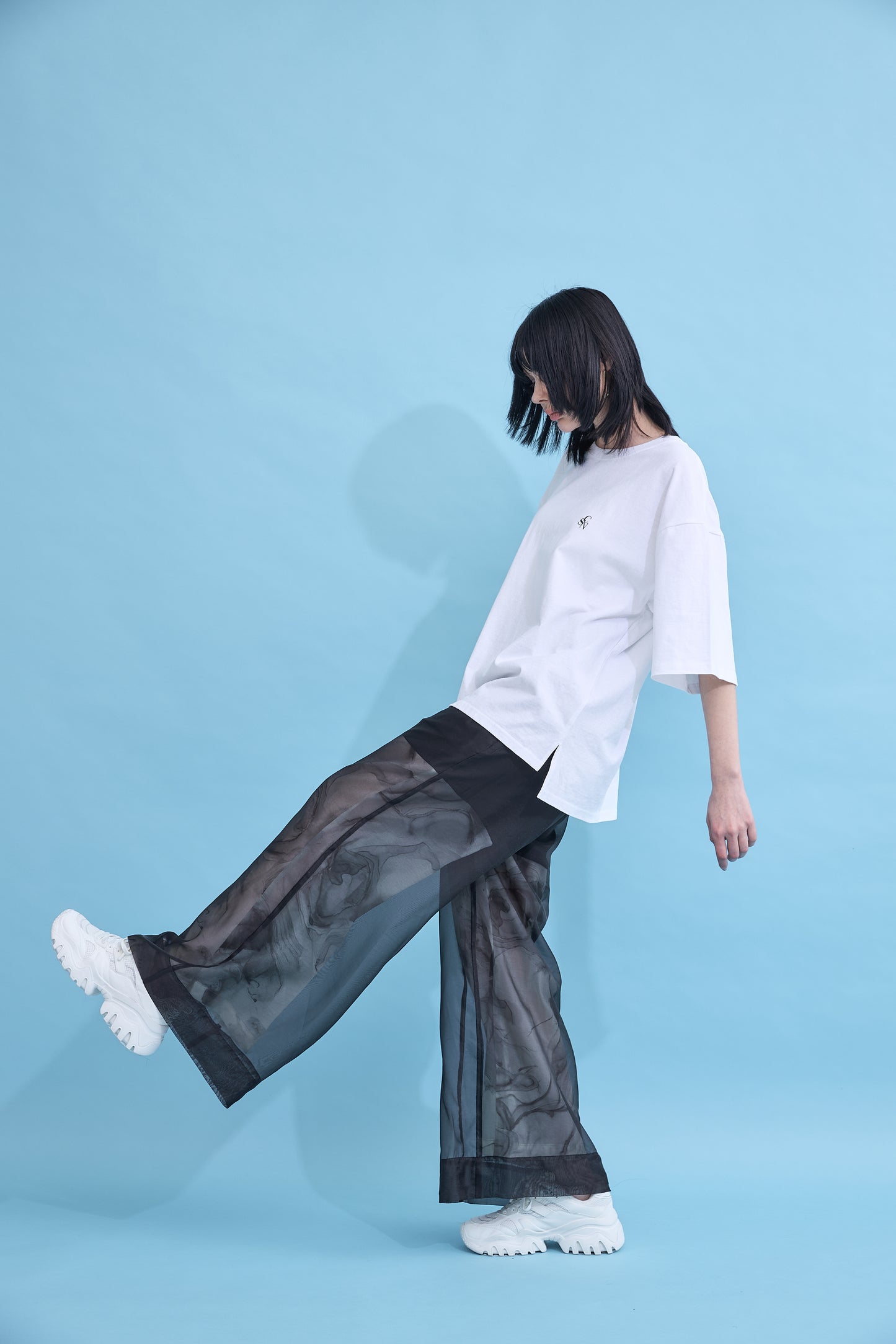 Marble paint sheer wide pants