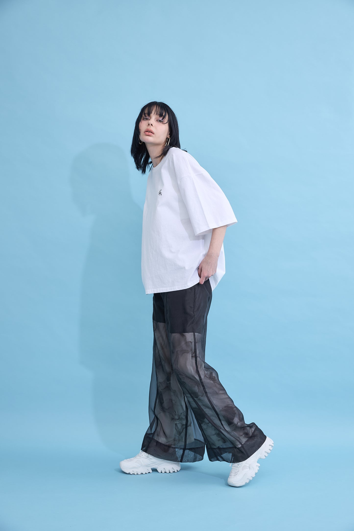 Marble paint sheer wide pants