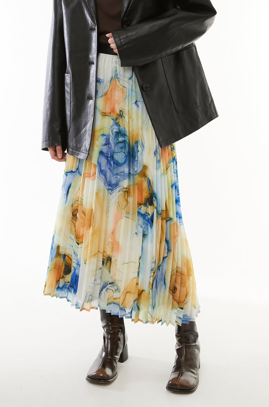 Marble paint pleated skirt