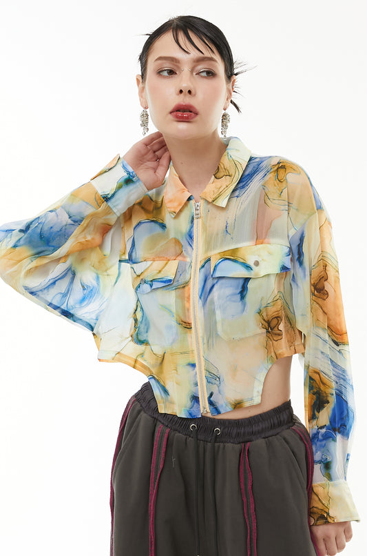 Marble paint zip shirt