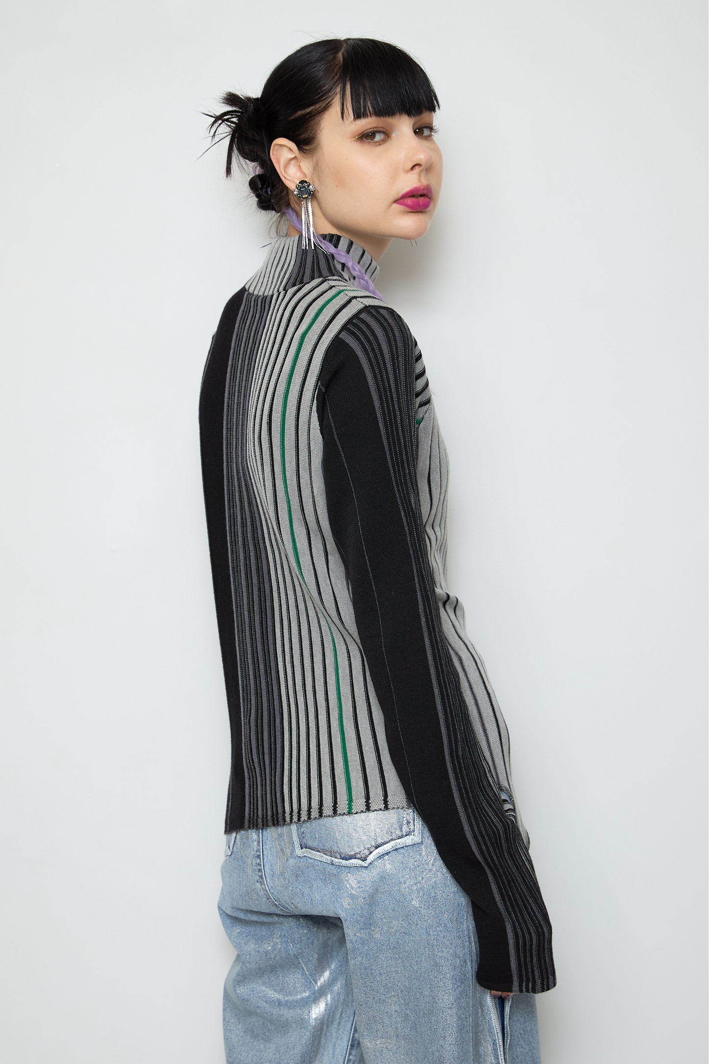 Irregular hem multicolor rib knit