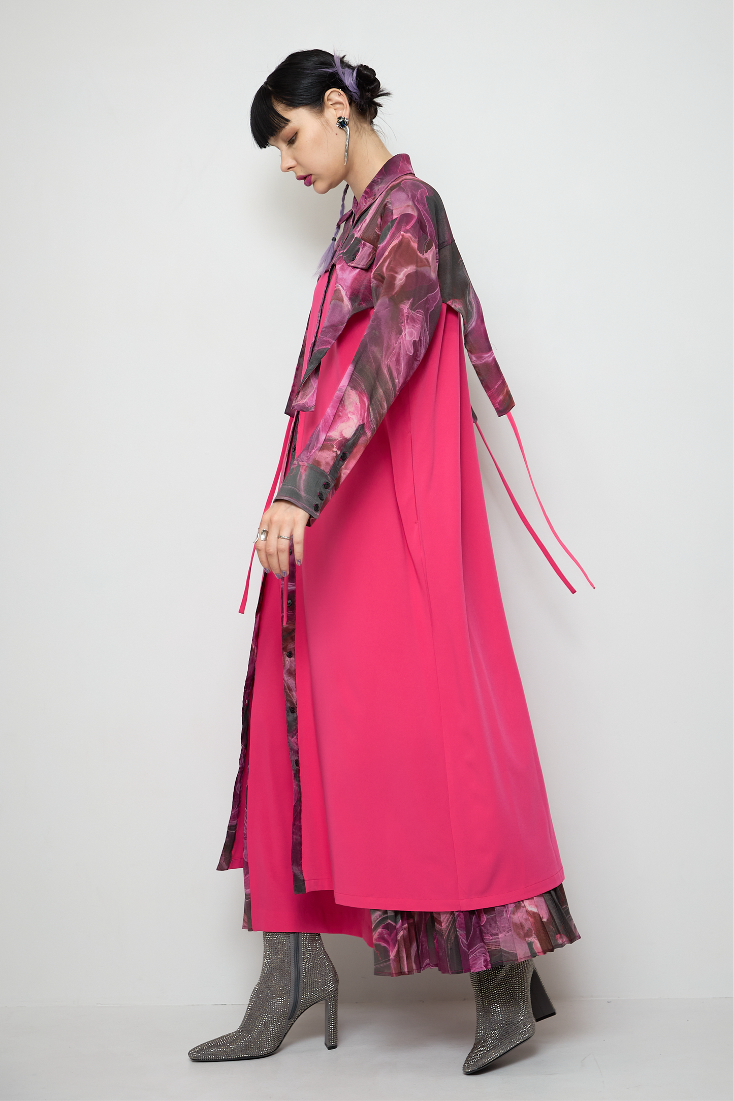 Marble paint irregular hem one piece