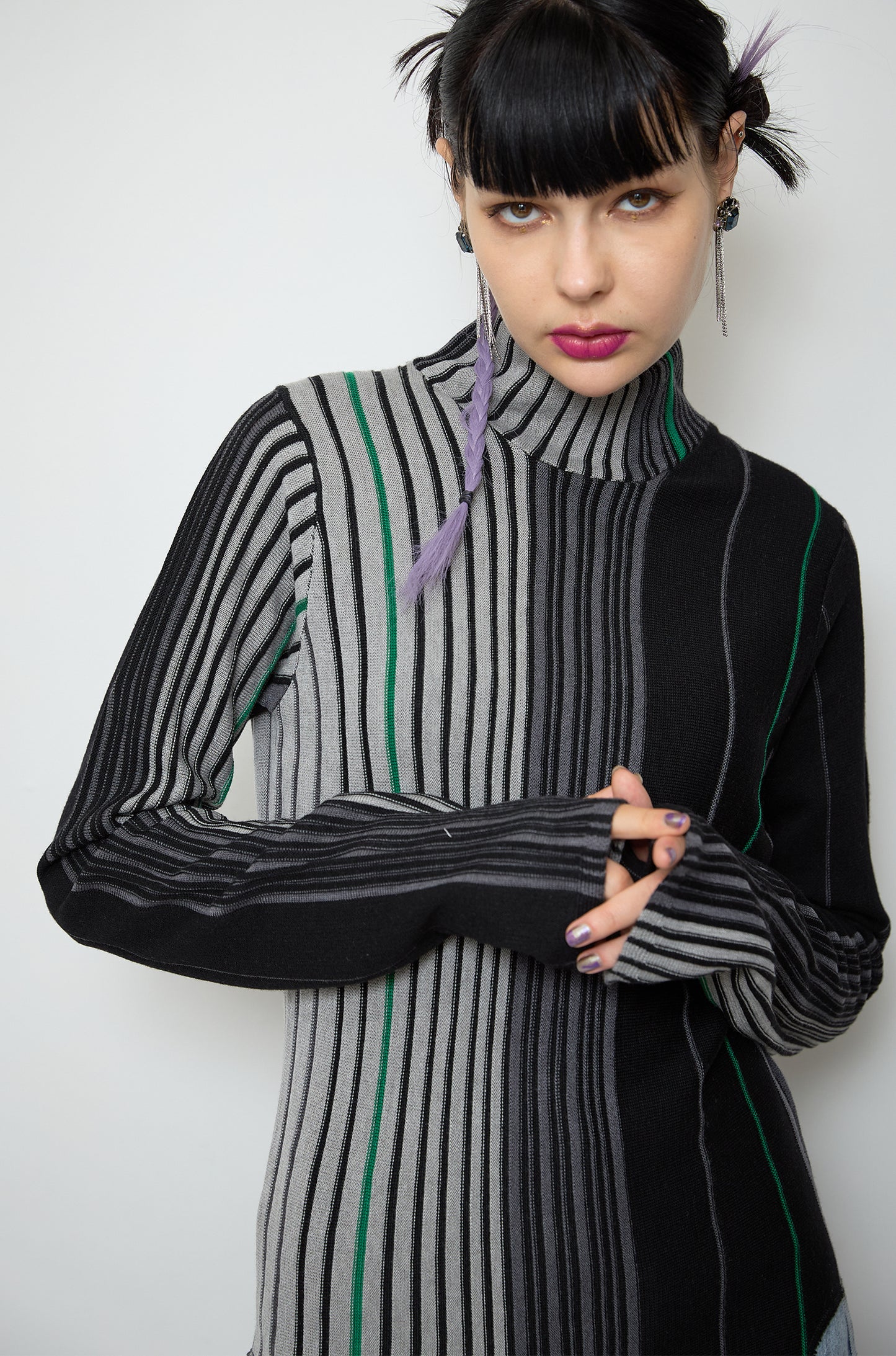 Irregular hem multicolor rib knit