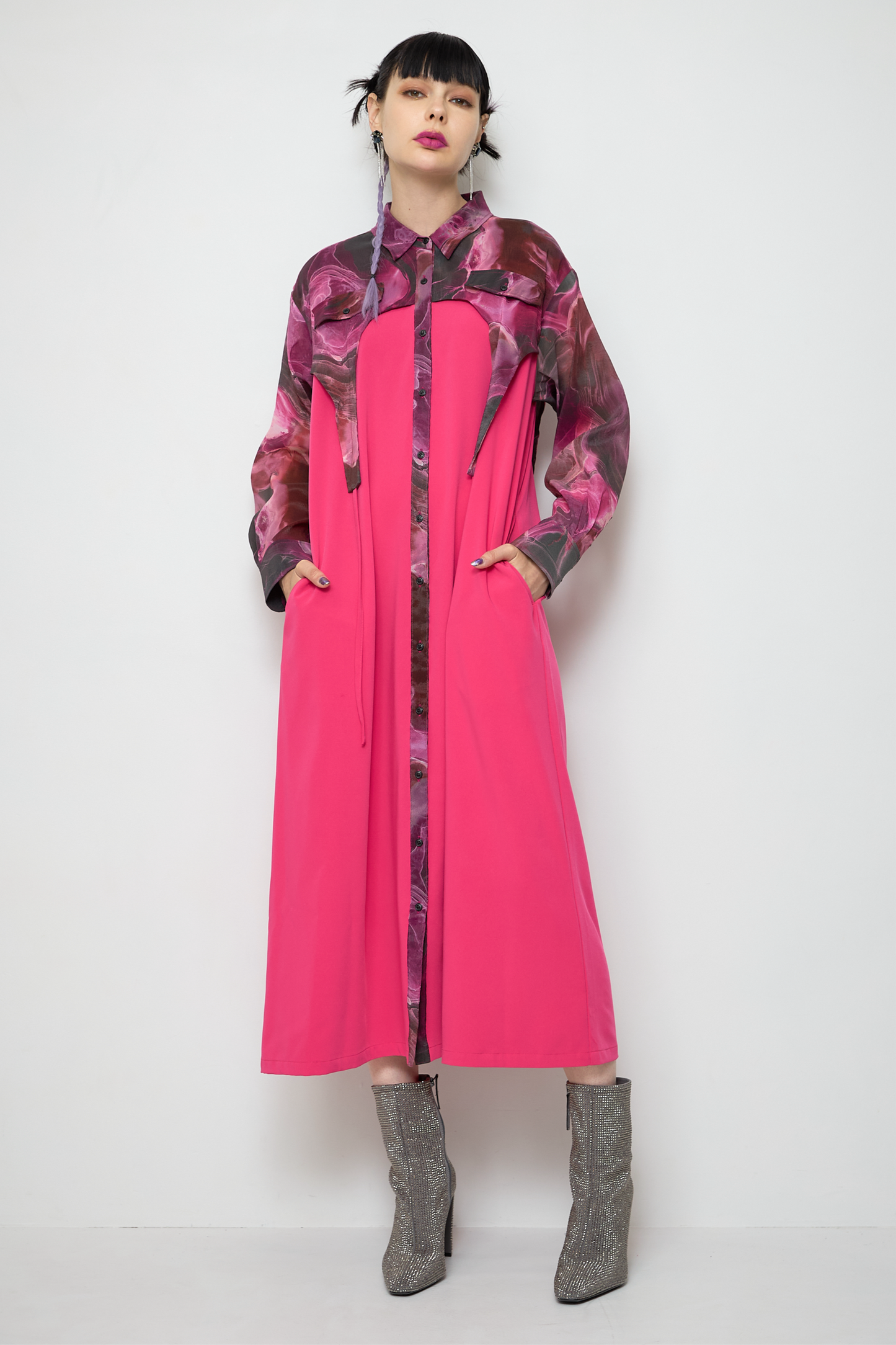 Marble paint irregular hem one piece