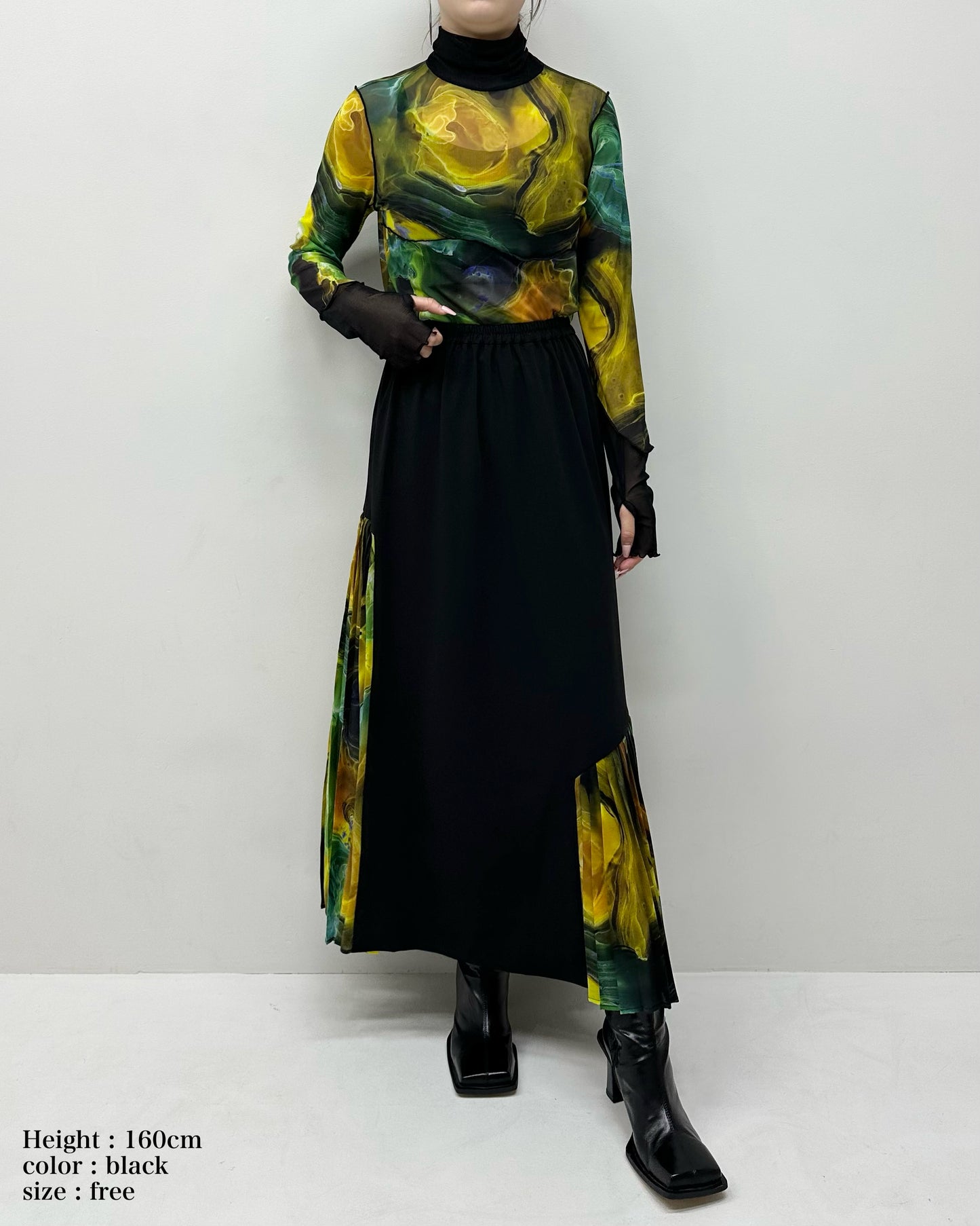 Marble Paint Asymmetry Pleated Skirt