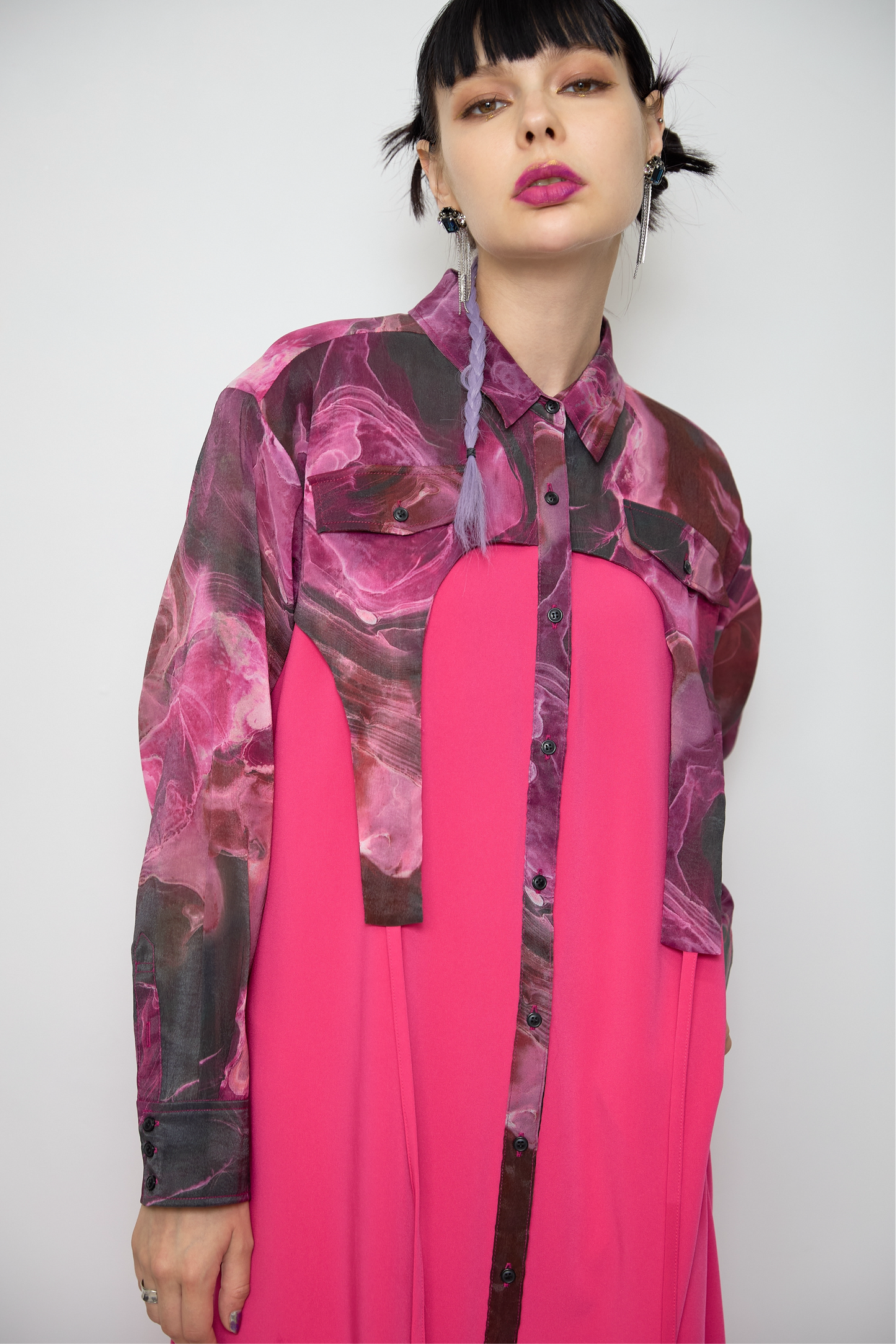 Marble paint irregular hem one piece