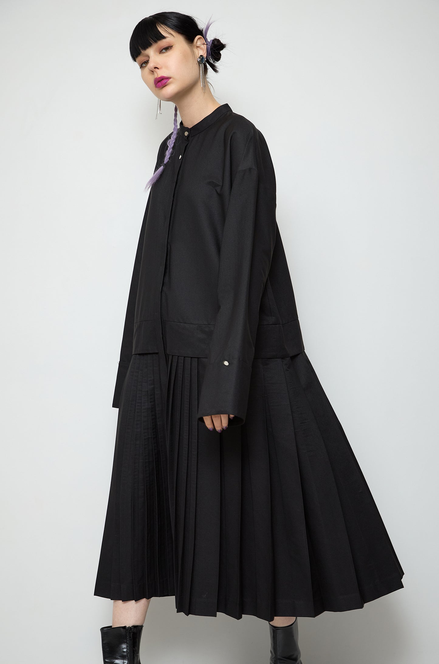 2way sleeve pleated one piece