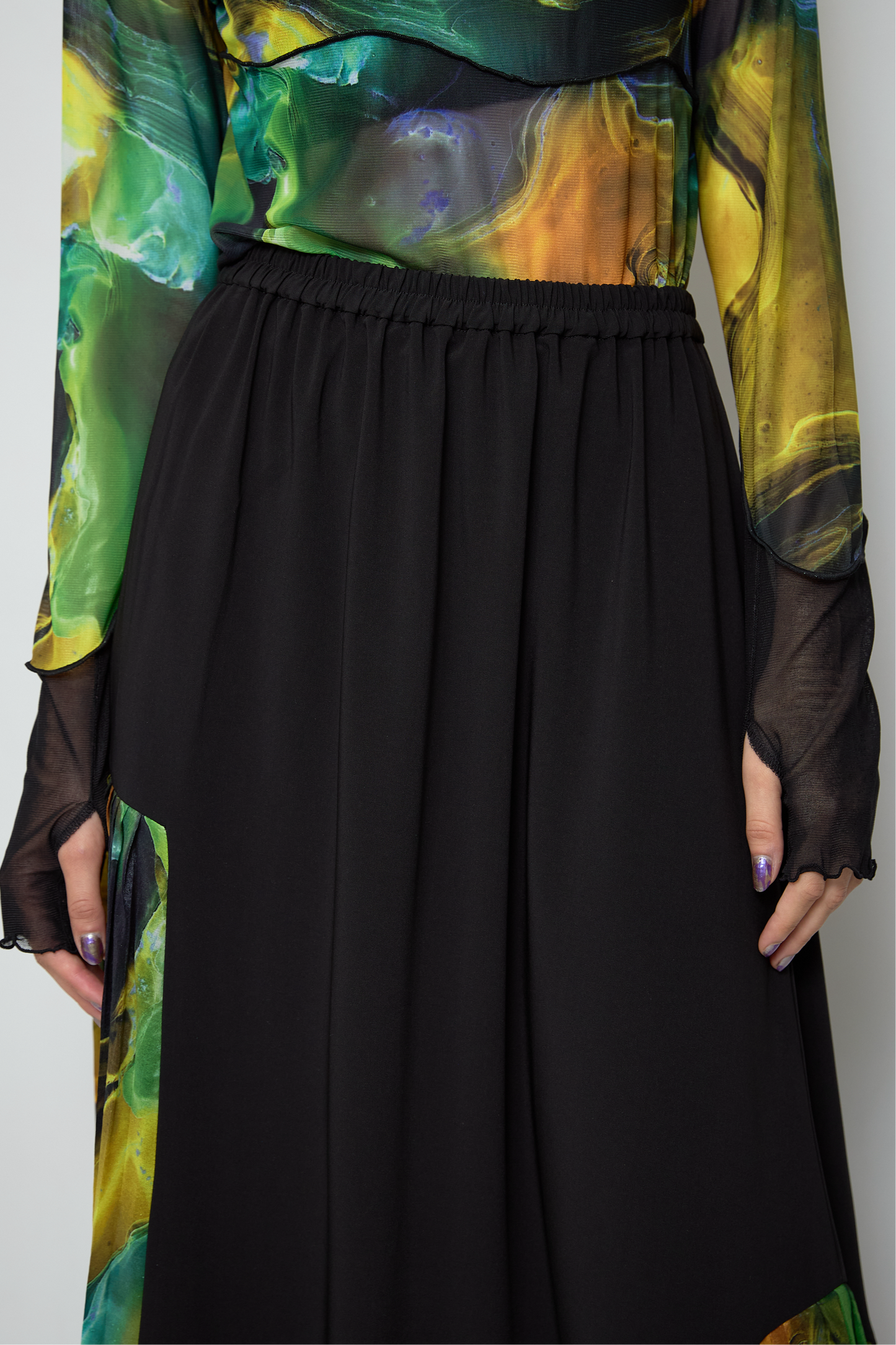 Marble Paint Asymmetry Pleated Skirt