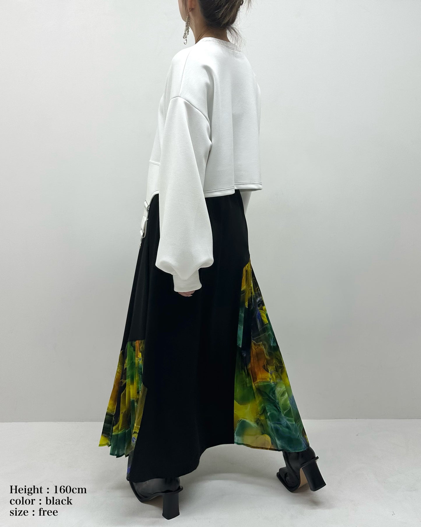 Marble Paint Asymmetry Pleated Skirt