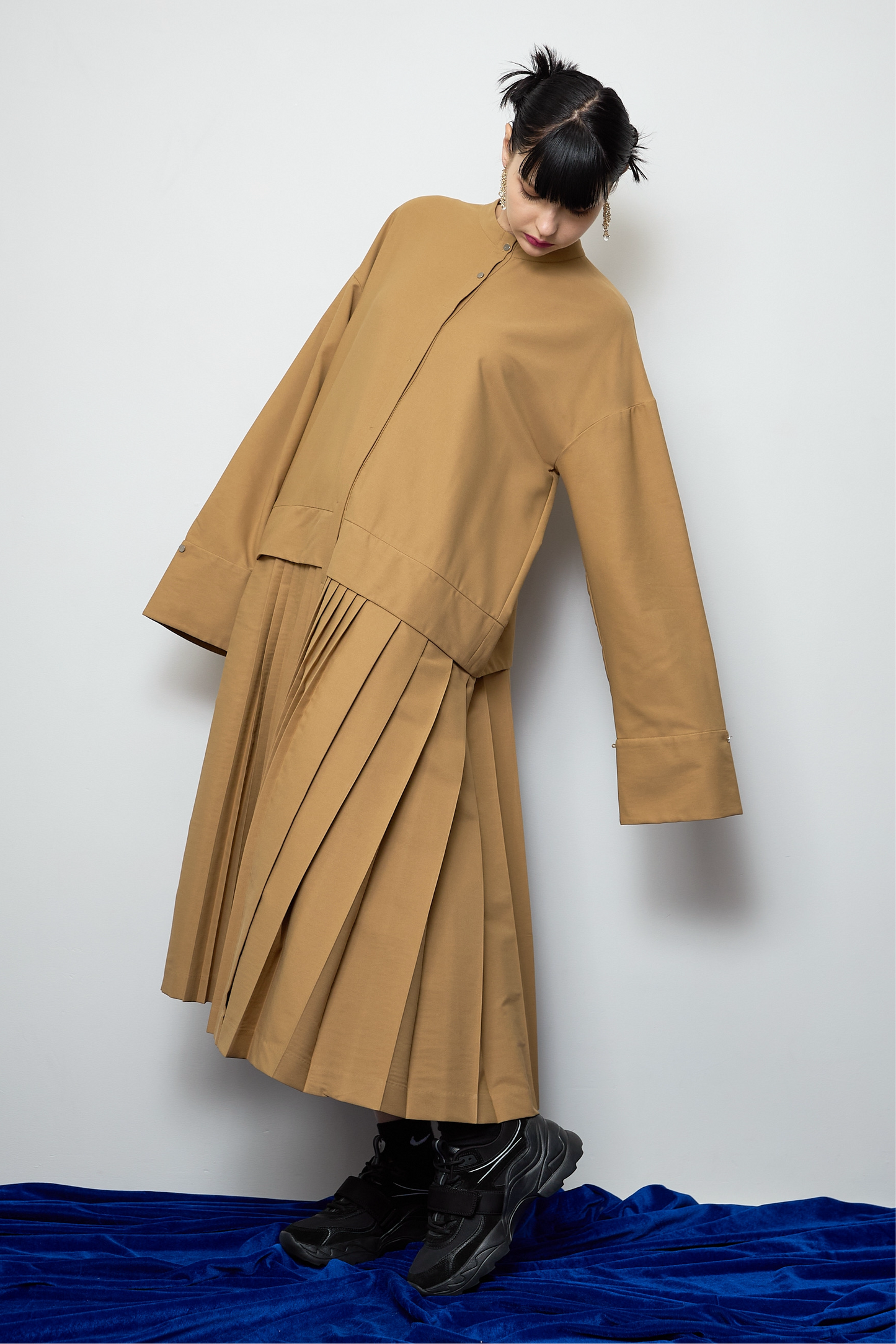 2way sleeve pleated one piece