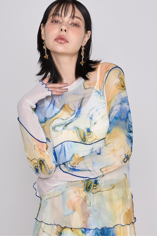 Marble paint mellow crew tops