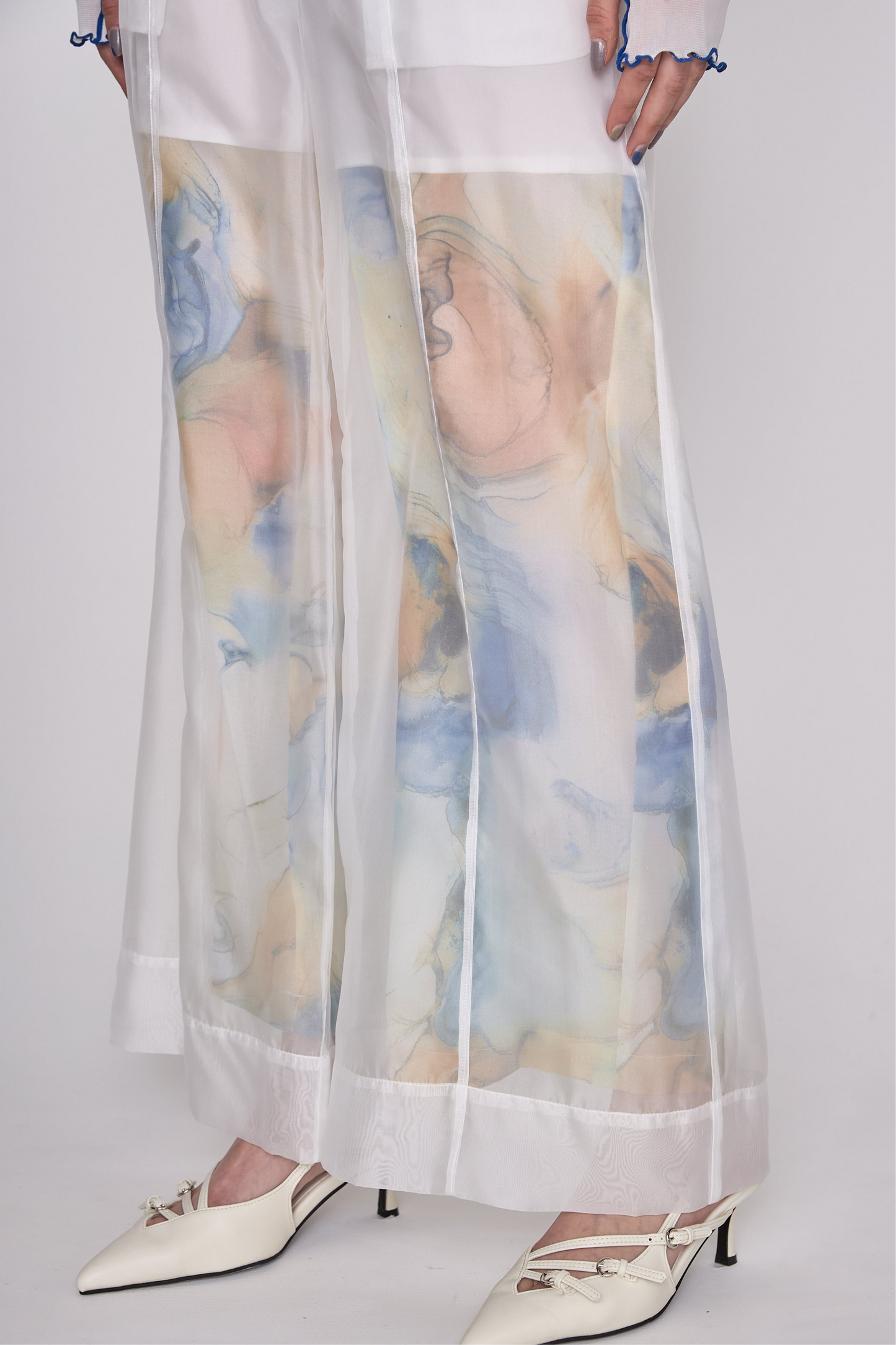 【残1点】Marble paint sheer wide pants