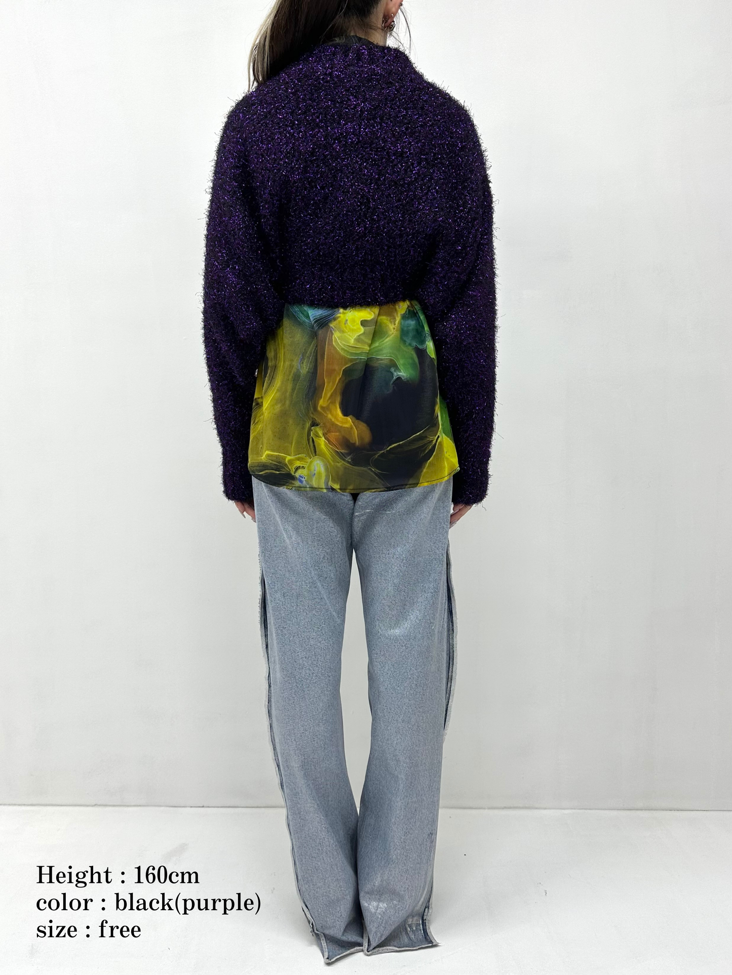 2way lame shaggy layered knit