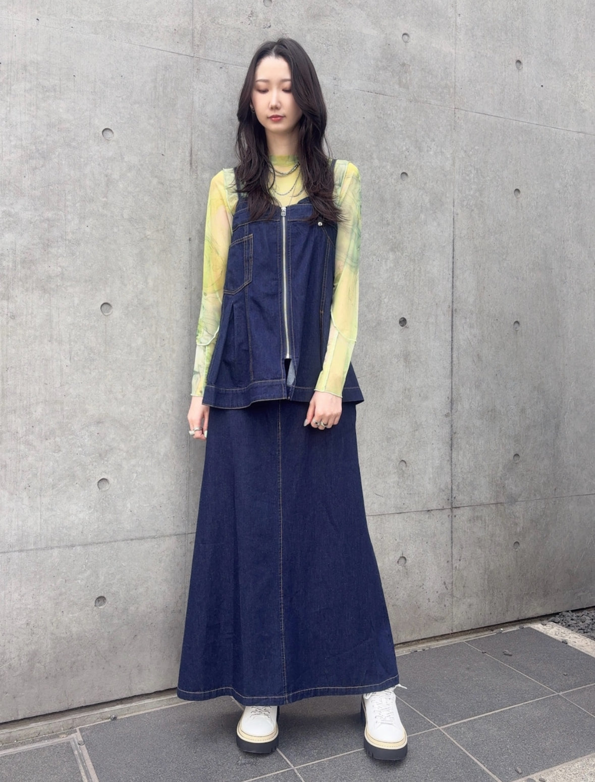 【OUTLET】Marble paint crew tops -LIME-